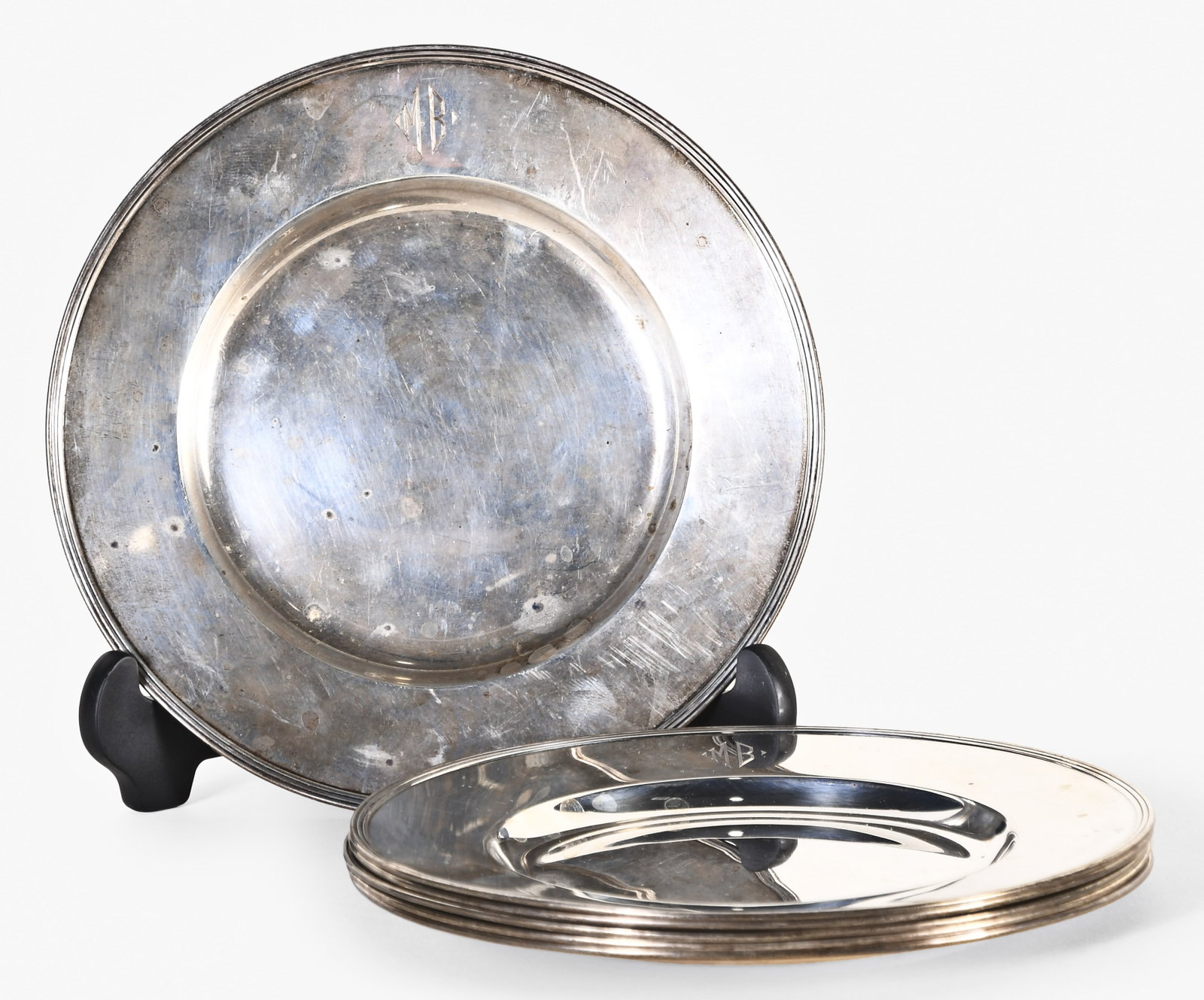 A lot of six 6 1/4 inch sterling silver plates (1 of 6)