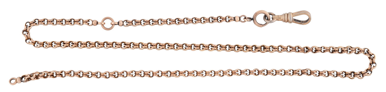 A 19th century 14 karat gold watch chain: A 19th century 14 karat gold watch chain with paired loop links, 21.25in, 16.3g TW