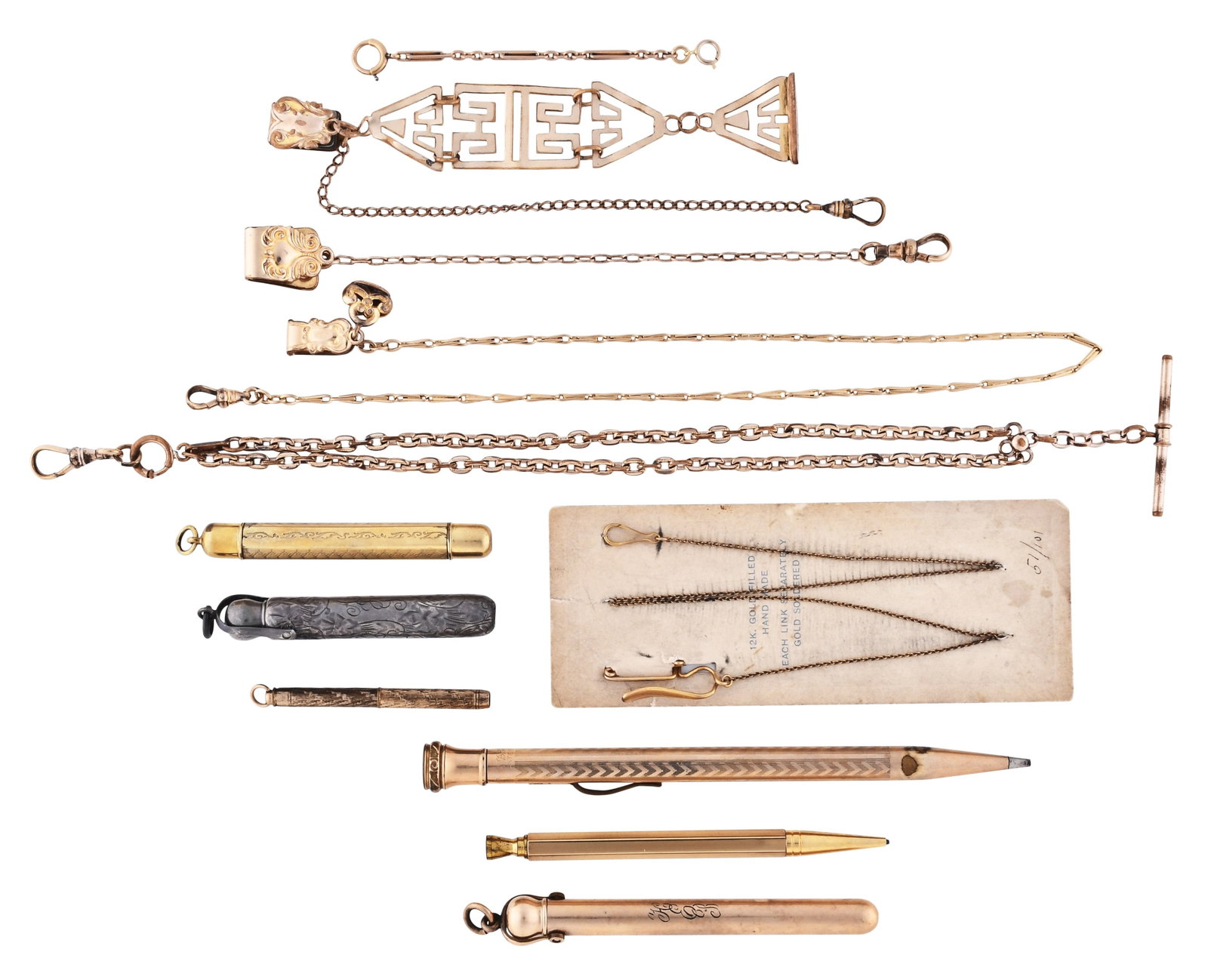 A lot of gold and gold filled watch chains and accessories (1 of 4)