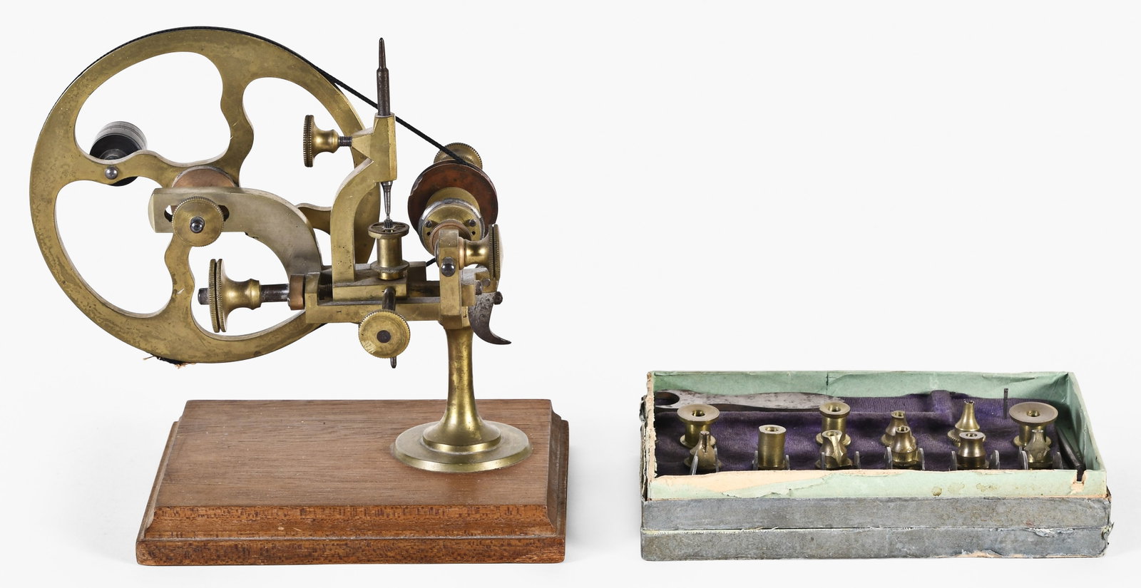 A small late 19th - early 20th century Swiss watchmaker's rounding up tool with accessories (1 of 7)