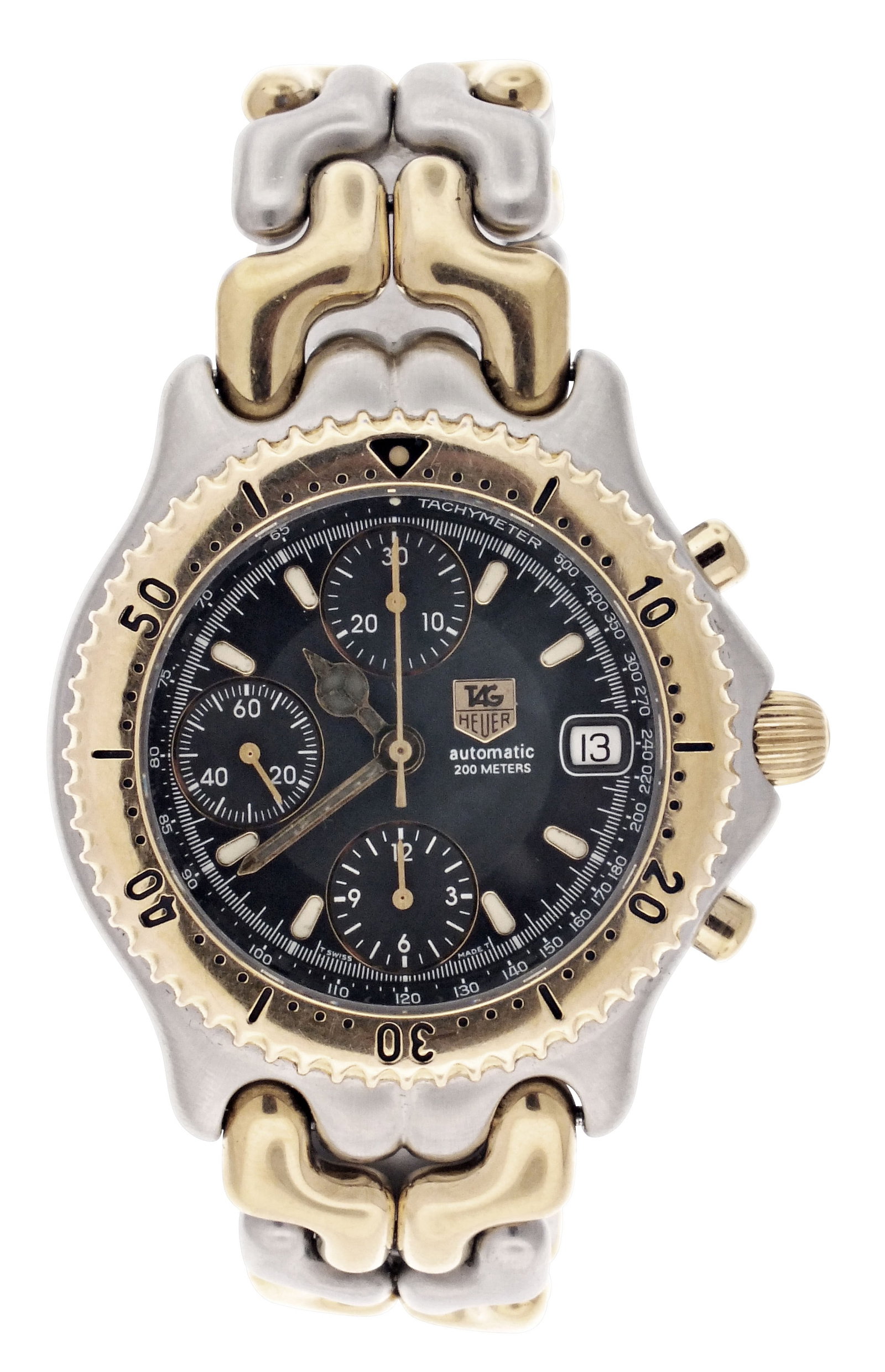 A Tag Heuer CG2121 - RO wrist chronograph: Tag Heuer, Switzerland, ref. CG 2121- RO wrist chronograph, 25 jewels, automatic winding, nickel plate ETA 7750 movement with lever escapement in a stainless steel and gold plated case with matching b