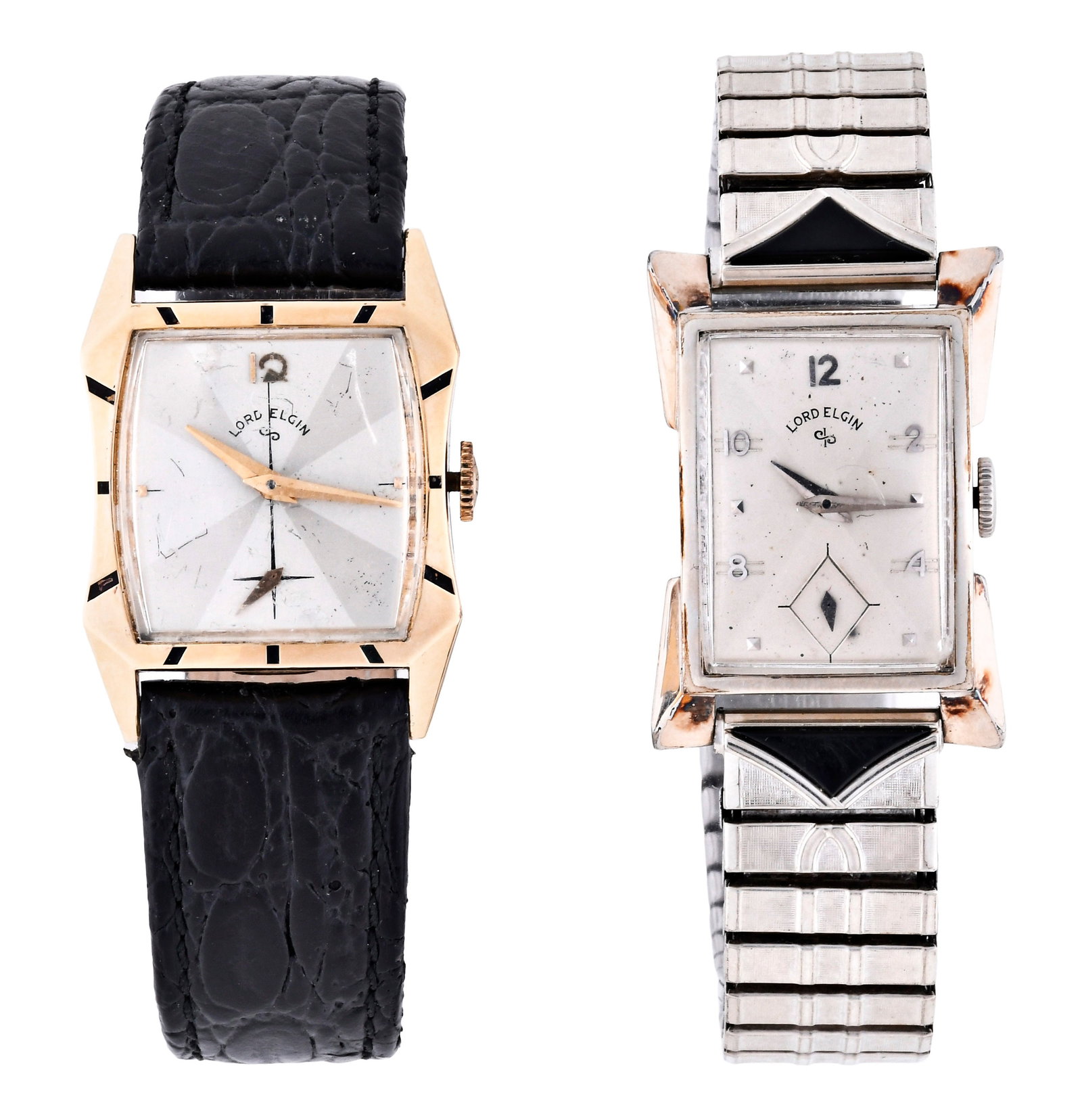 A lot of two mid 20th century Elgin wrist watches with unusual cases (1 of 3)