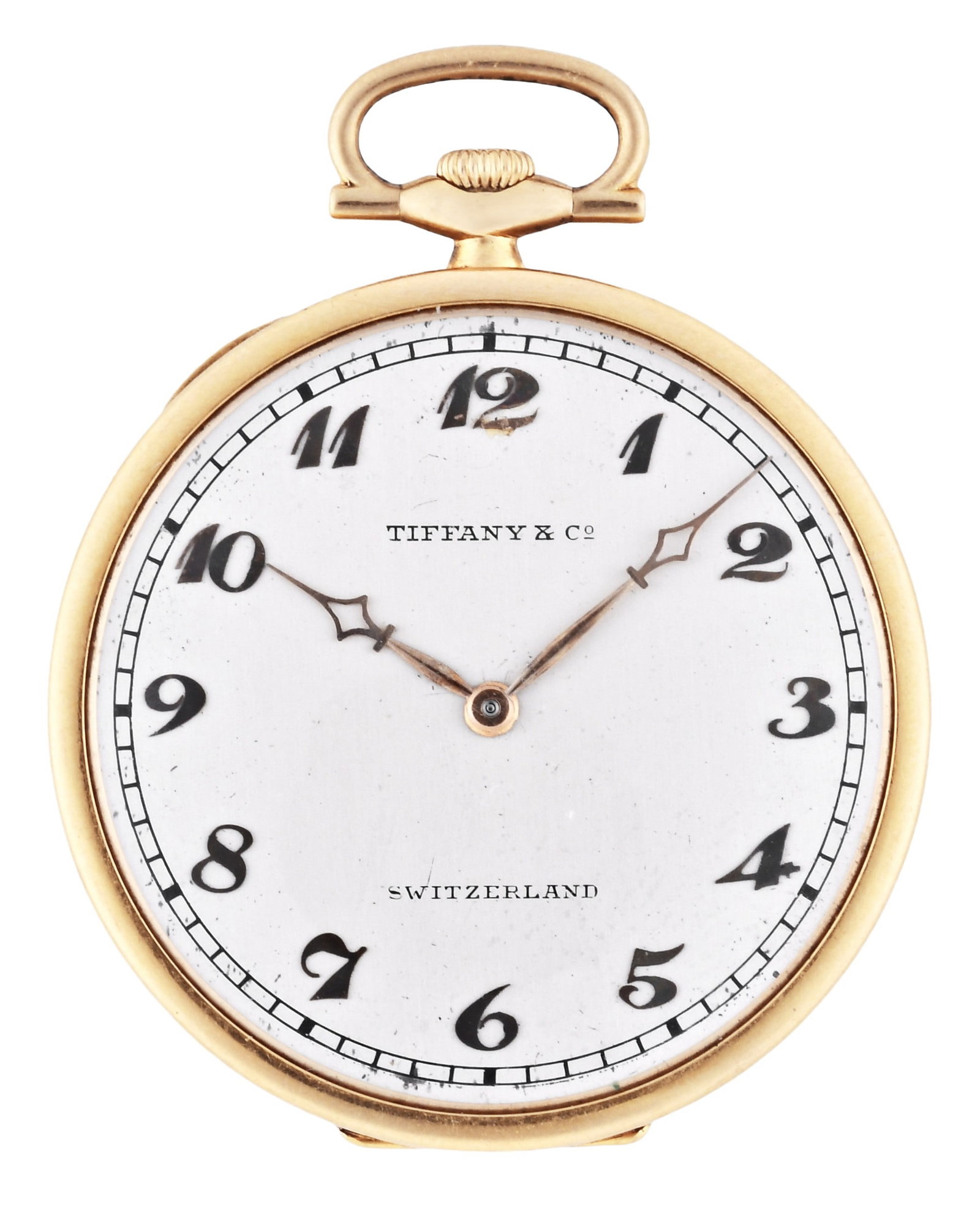 An early 20th century gold and platinum pocket watch by Touchon for Tiffany & Co.: Touchon & Co., Switzerland, for Tiffany & Co., New York, a man's slim gold and platinum pocket watch, 19 jewel, stem wind and set adjusted to 6 positions, temperature and isochronism rhodium plated mo
