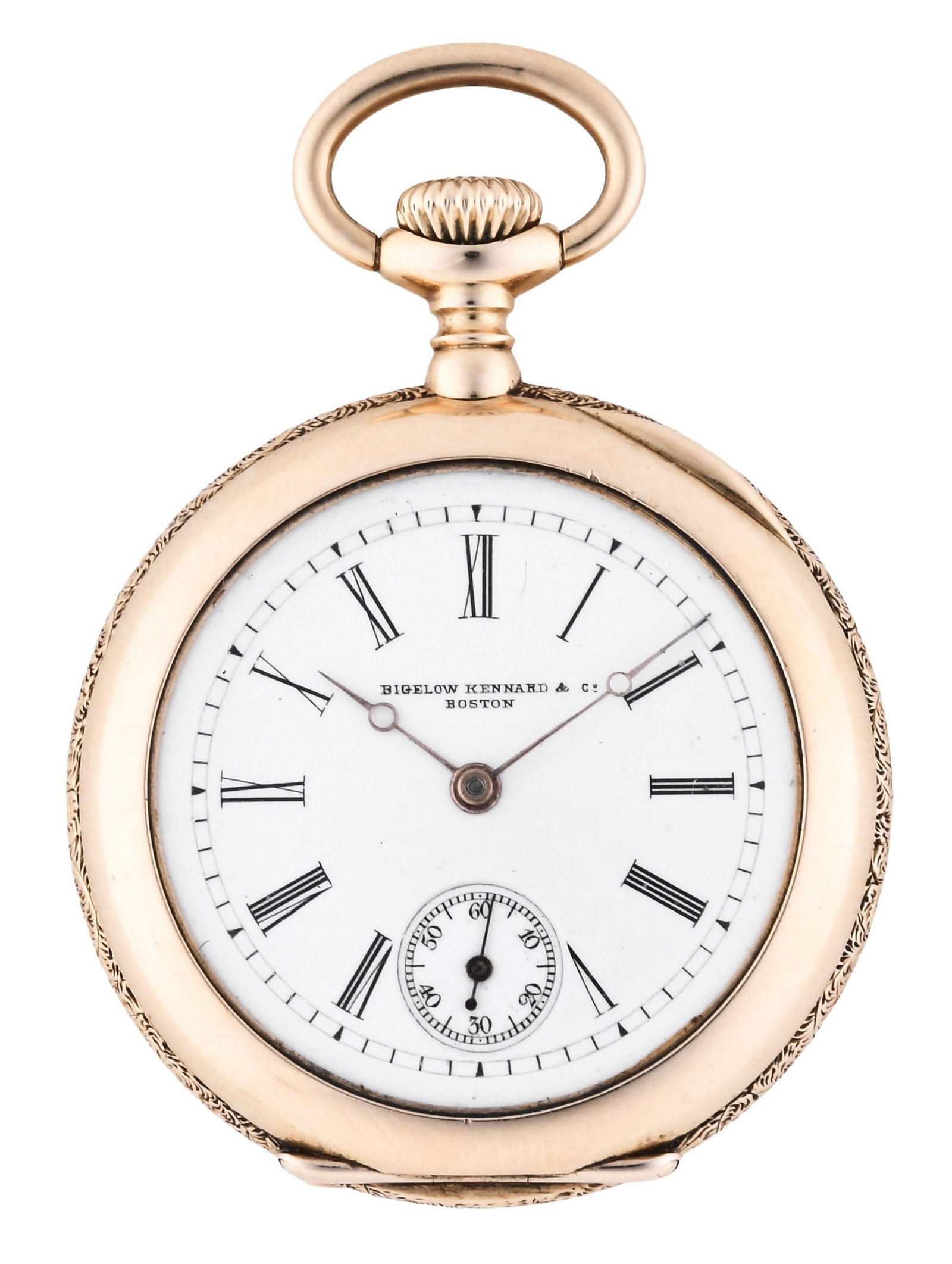 An early 20th century lady's gold pendant watch by Vacheron Constantin for Bigelow Kennard & Co.: Vacheron Constantin, Geneva, for Bigelow Kennard & Co. Boston, 16 jewel, stem wind and set, adjusted, damascened nickel bar movement with lever escapement and cut bimetallic balance in an 18 karat yel