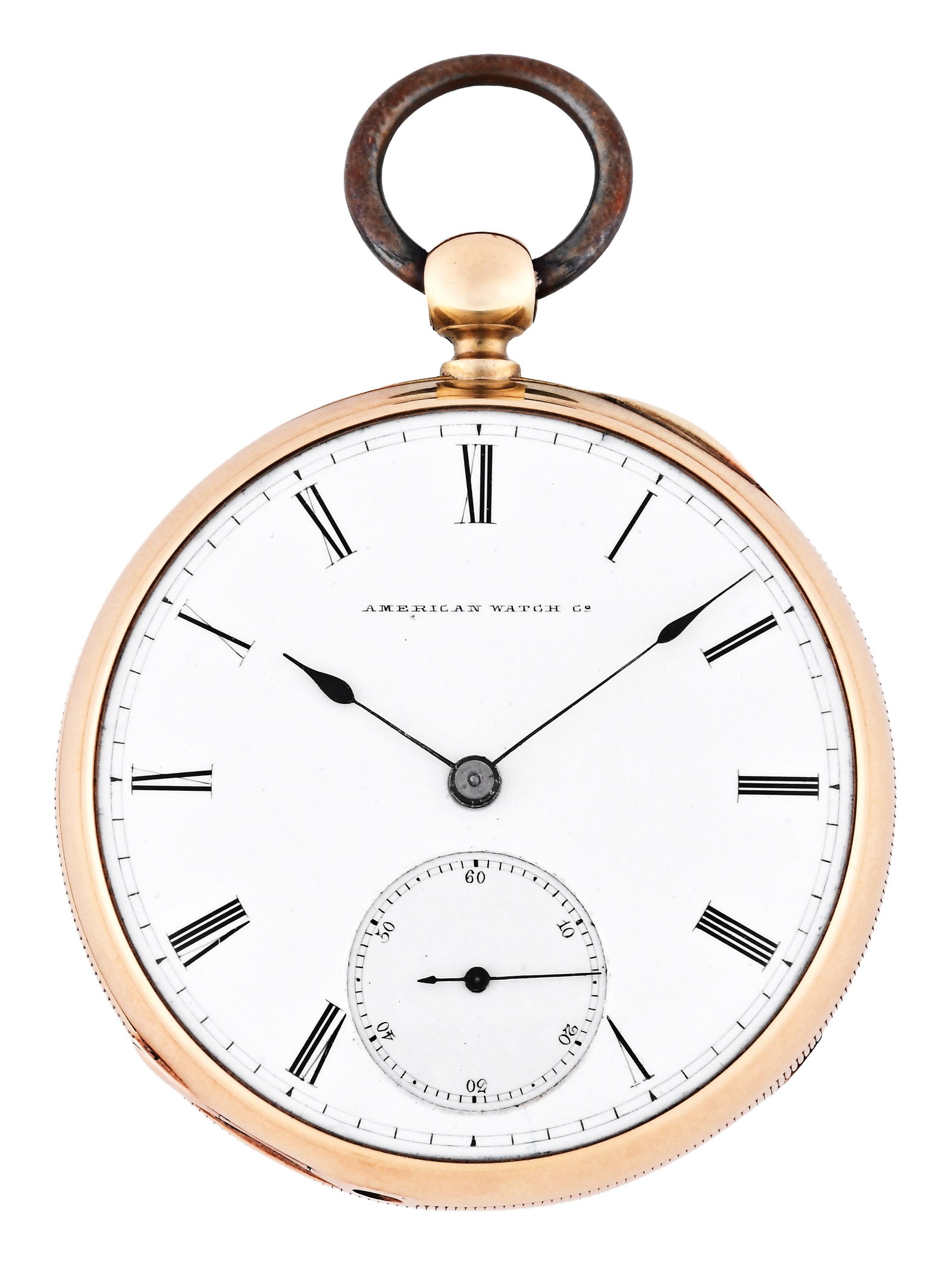 A mid 19th century Waltham model 1860 with gold hunting case: American Waltham Watch Co., Waltham, Mass., a mid 19th century model 1860 pocket watch, 16 size, 15 jewel, key wind and set gilt plate movement with lever escapement and cut bimetallic balance with go