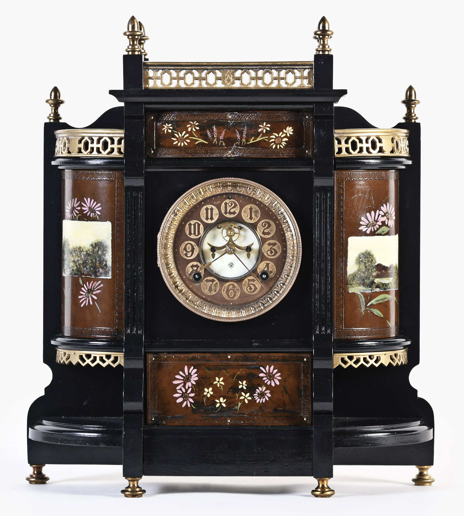 An Ansonia Clock Co. round side shelf clock (1 of 6)