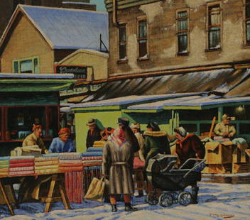 FRANK GAVENCKY Chicago Winter Market: FRANK J. GAVENCKY (American 1888-1966) Maxwell Street Market, Chicago Circa 1940 Oil on masonite 30 x 34 inches/76.2 x 86.4 centimeters Signed lower right "Frank J. Gavencky" Frame: 35.75 x 39.75 inch