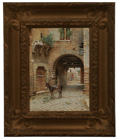 SCIPIONE SIMONI Mule Courtyard Watercolor - 2