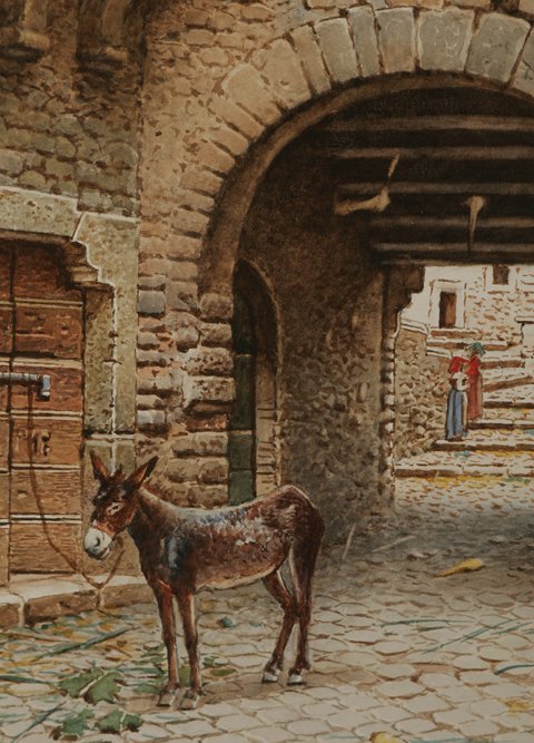 SCIPIONE SIMONI Mule Courtyard Watercolor - 3