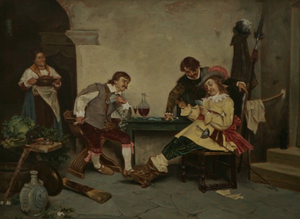 TITO CONTI Card Players Painting 19th C.