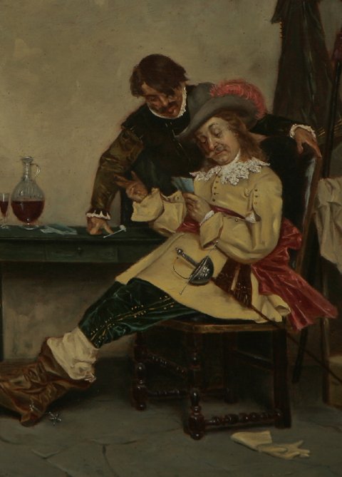 TITO CONTI Card Players Painting 19th C. - 3