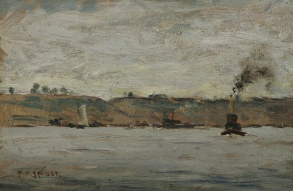 DEDRICK STUBER Tug Boat Oil Painting
