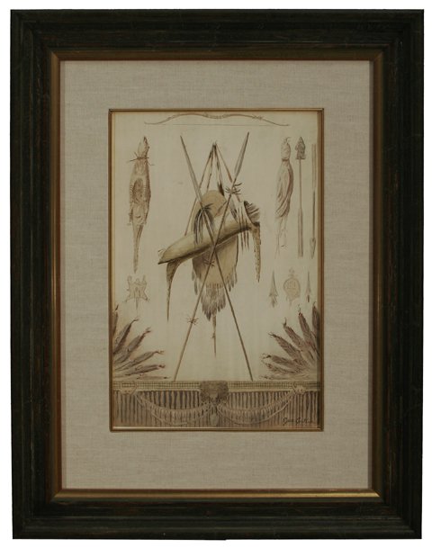 GEORGE CATLIN Indian Artifacts Watercolor - 2