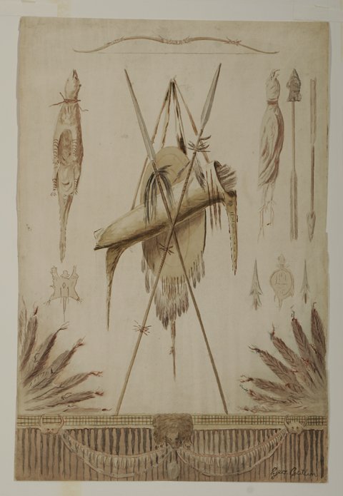 GEORGE CATLIN Indian Artifacts Watercolor - 3