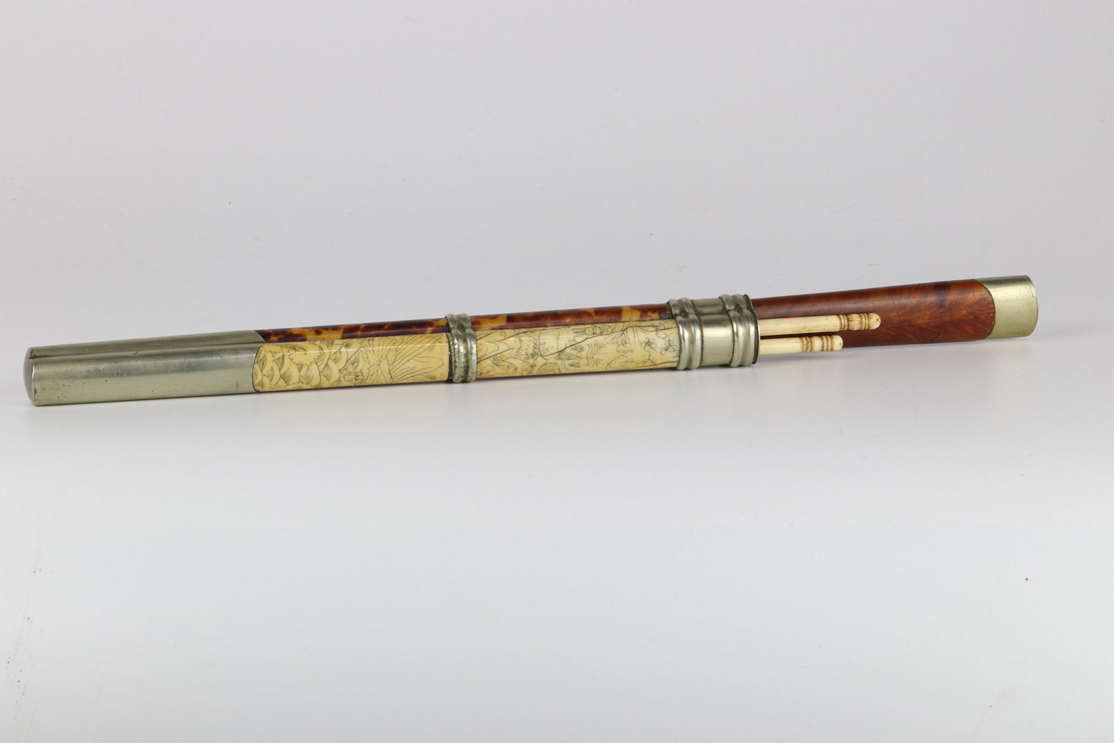 Meal kit consisting of an chopsticks case and: Meal kit consisting of an chopsticks case and tortoiseshell knife Sizes: L=320mm Weight (K): 0.133kg State: After checking - good condition - no restoration - no repair