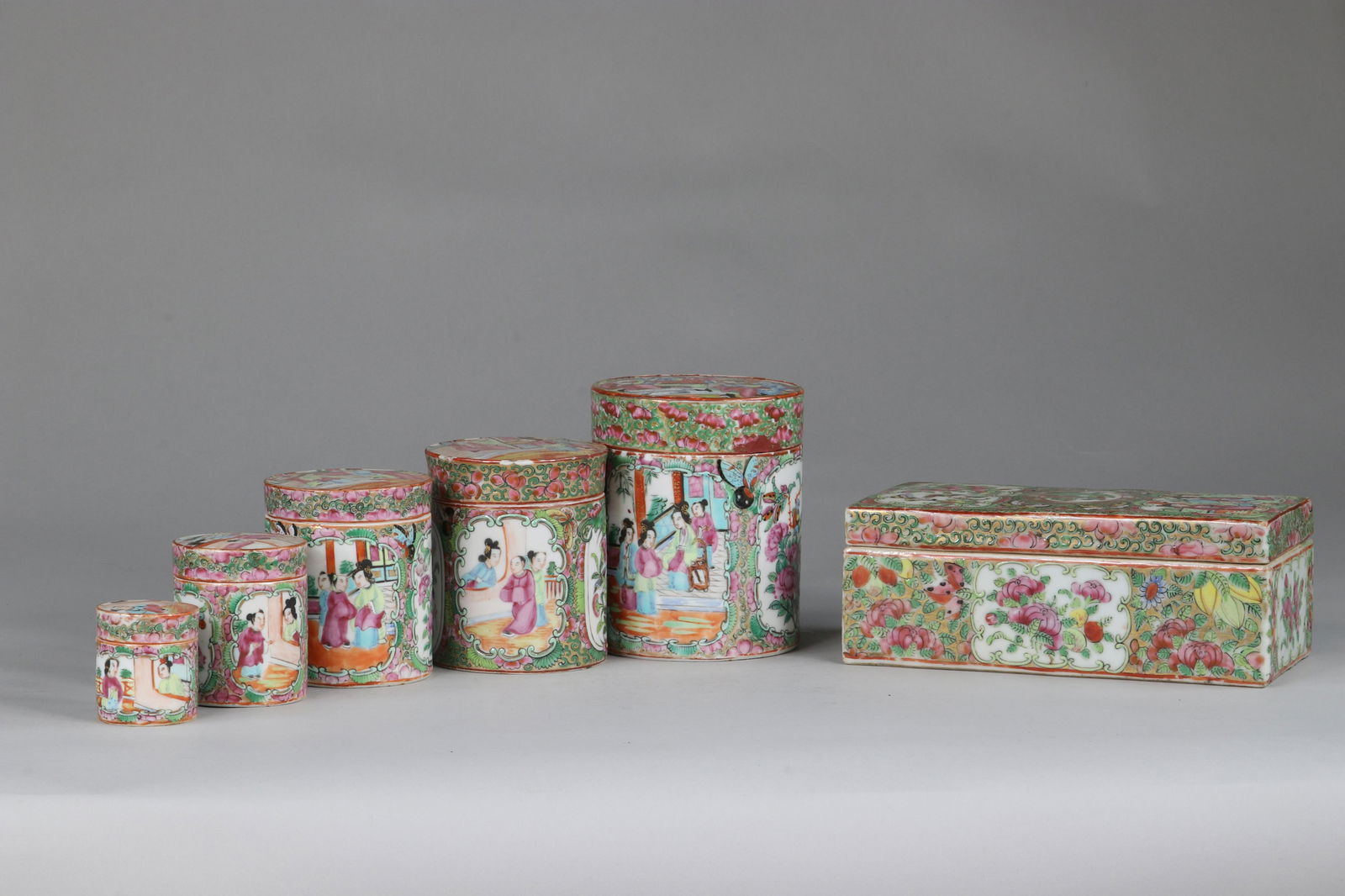China set of 6 Canton porcelain pots (1 of 2)