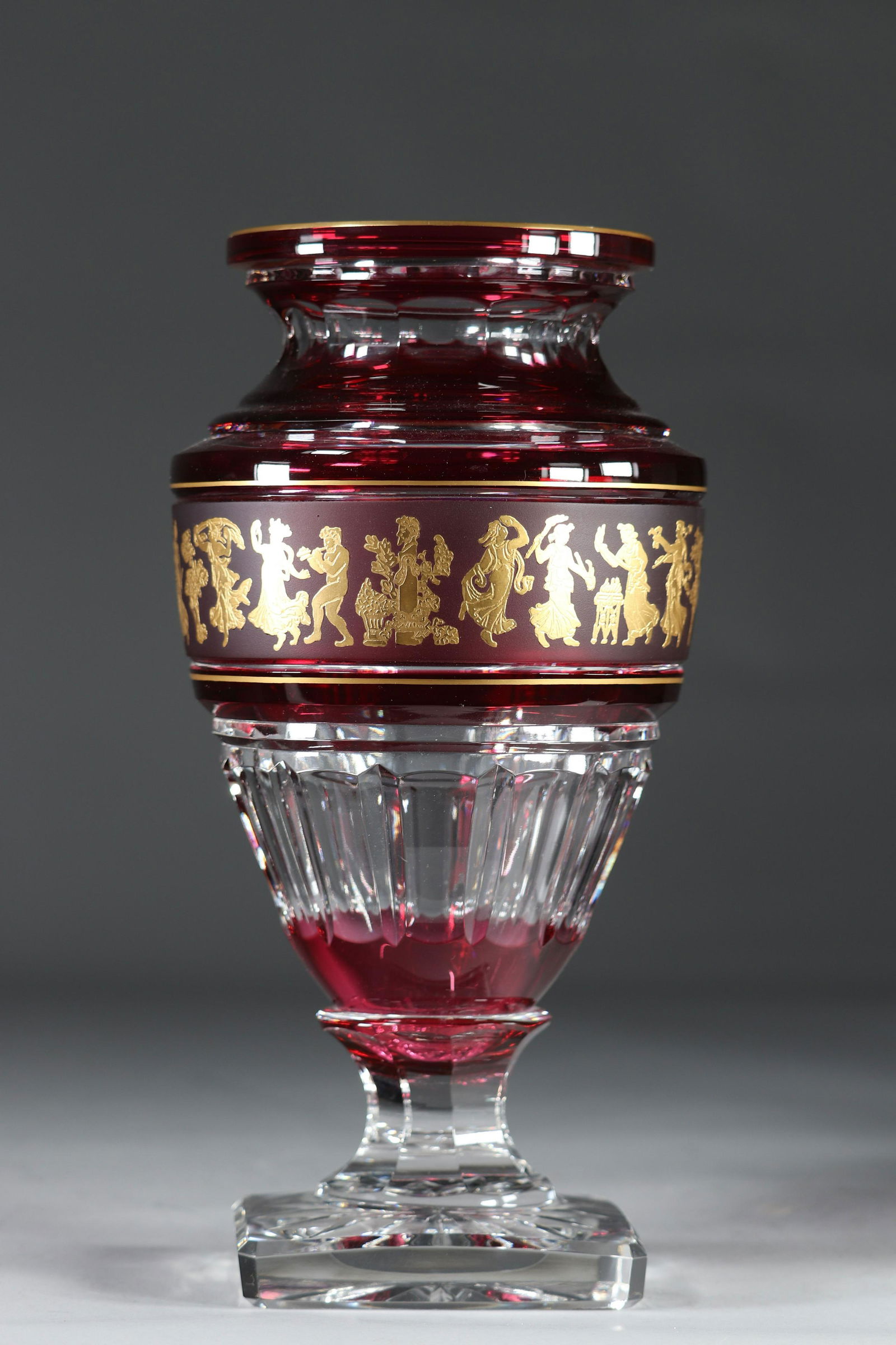 Val Saint Lambert vase Jupiter dance of Flora red and (1 of 3)