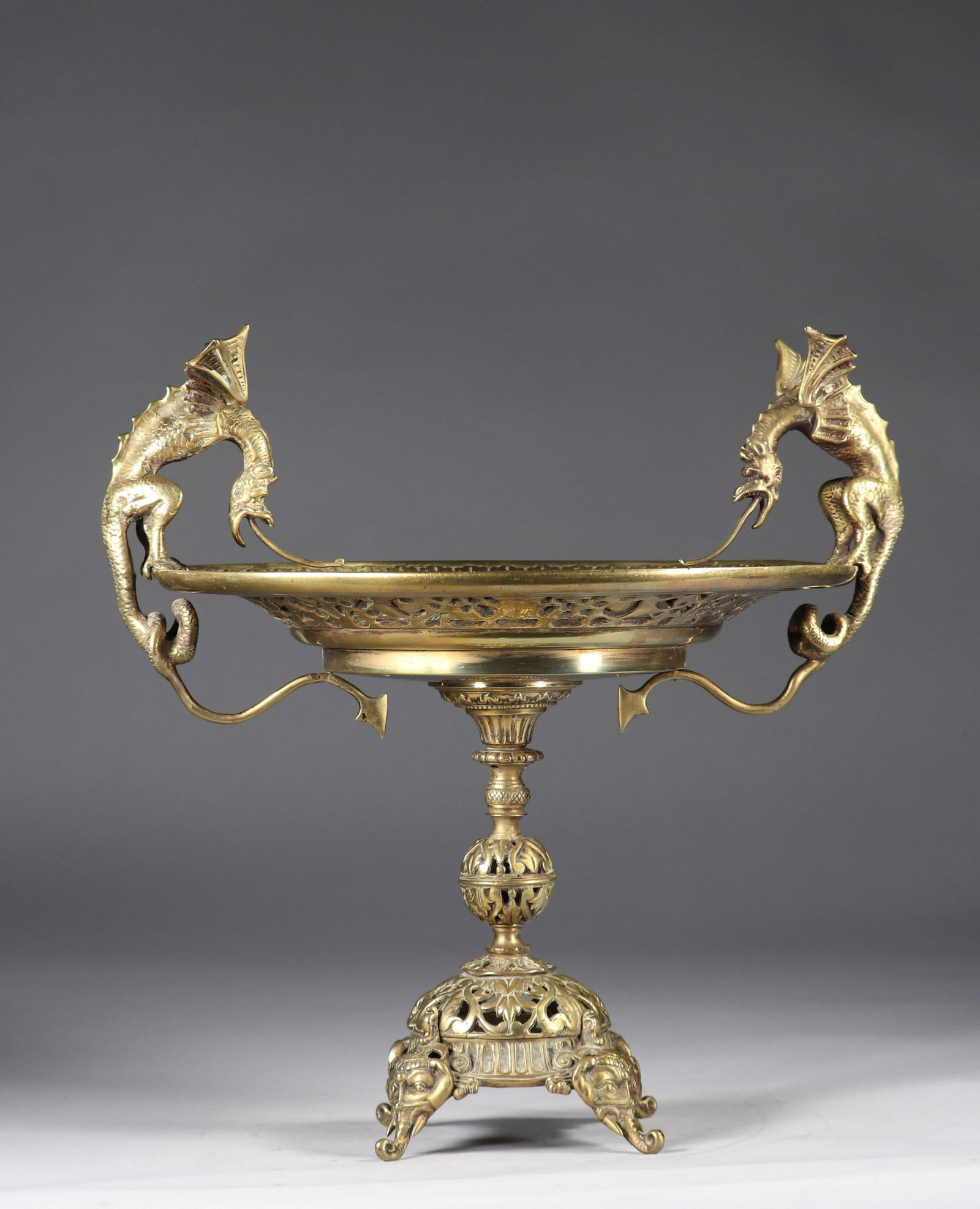 Bronze centerpiece surmounted by two dragons circa 1900 (1 of 4)