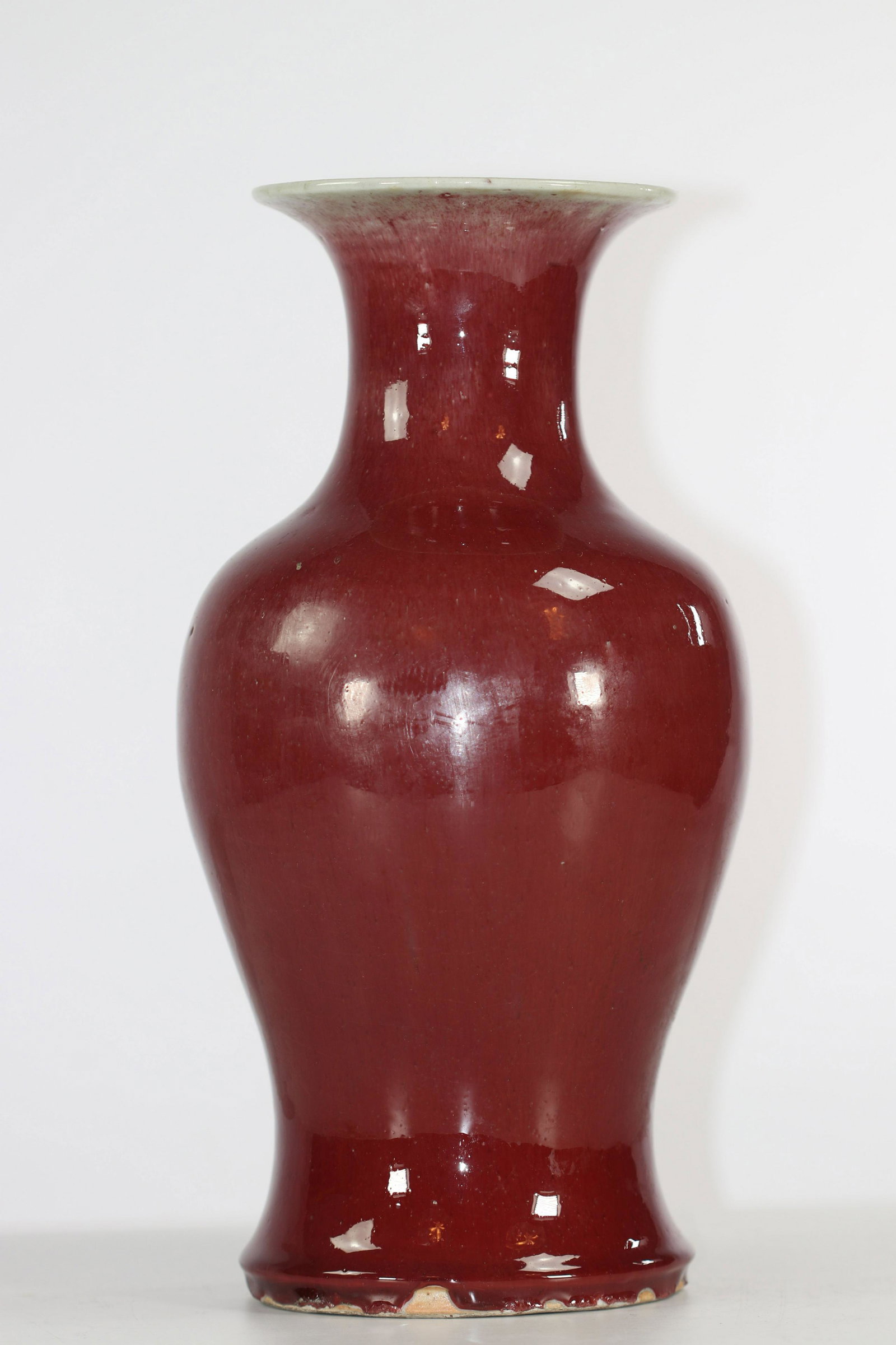 Porcelain vase with ox blood glaze, China XIX: Porcelain vase with ox blood glaze, China XIX Region: CHINA Sizes: H=390mm D=200mm Weight (K): 3,68kg Condition: at first glance - chips on the foot - no restoration - no repair