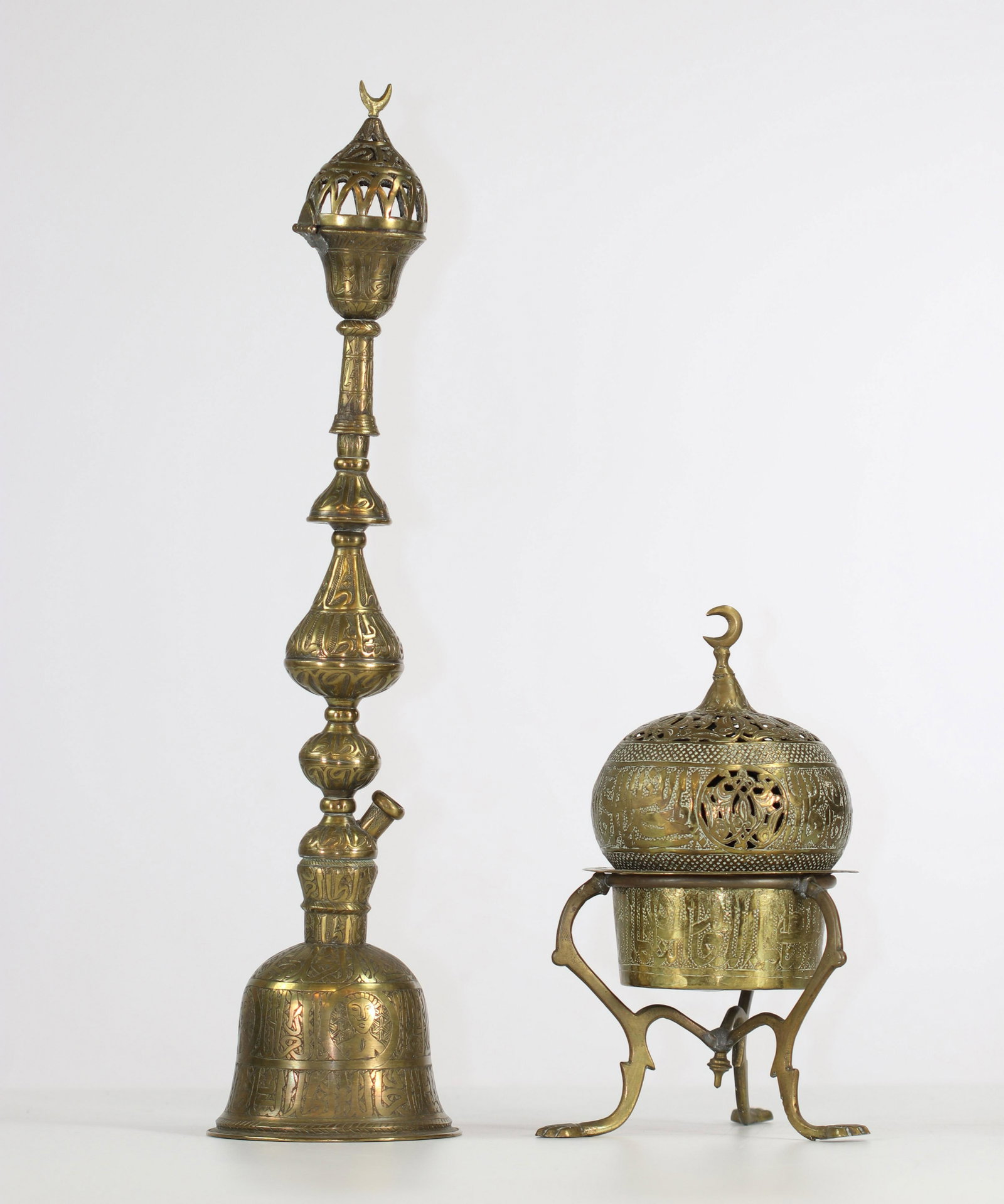 Islamic art, including a hookah and an Ottoman censer,: Islamic art, including a hookah and an Ottoman censer, late 19th century Sizes: Chicha H=510mm D=120mm Brule encens H=260mm D=120mm Weight (K): 1,71kg Condition: at first glance - good condition - no 