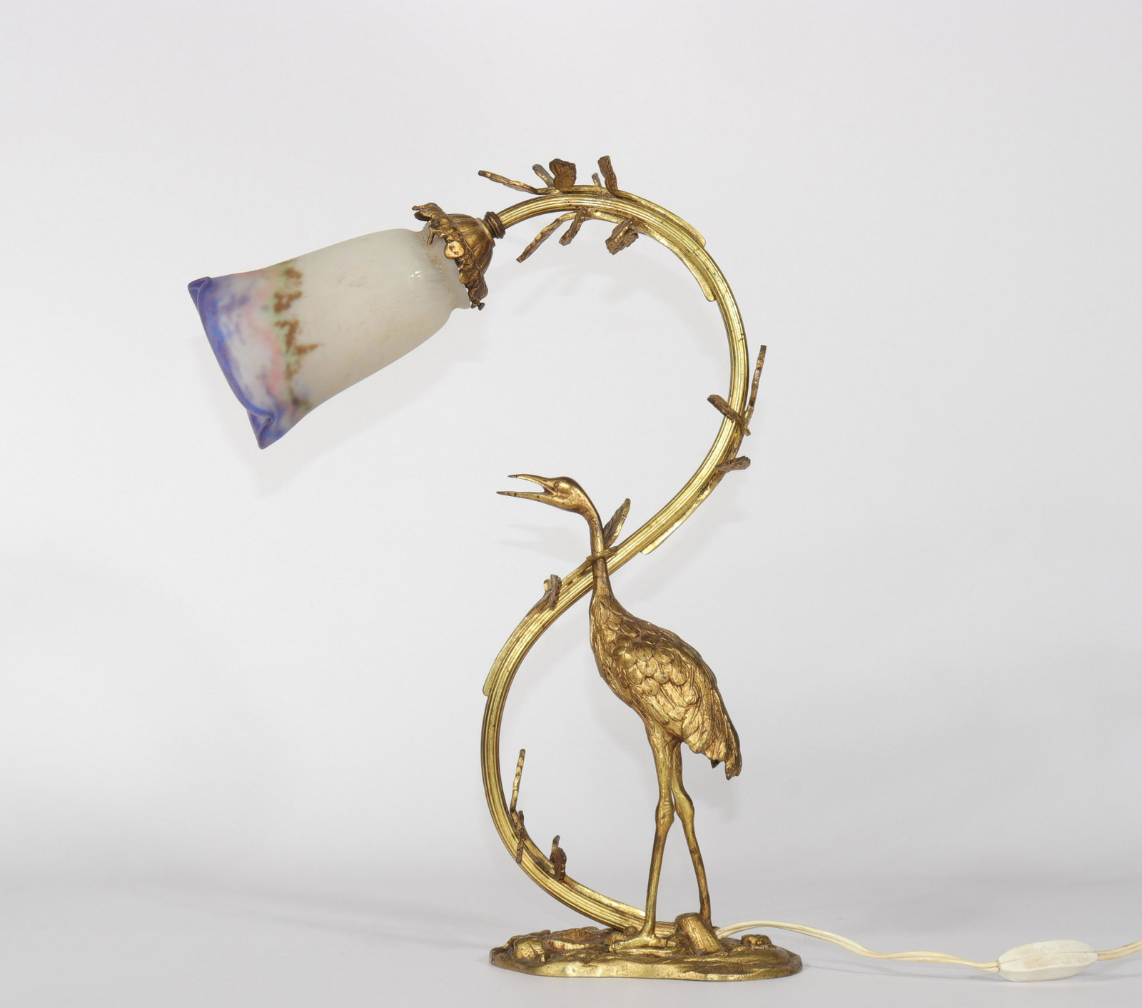Bronze lamp decorated with a heron bobeche Muller (1 of 4)