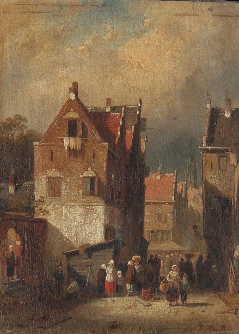 Charles LEICKERT (1816-1907) oil on panel "Dutch street (1 of 2)
