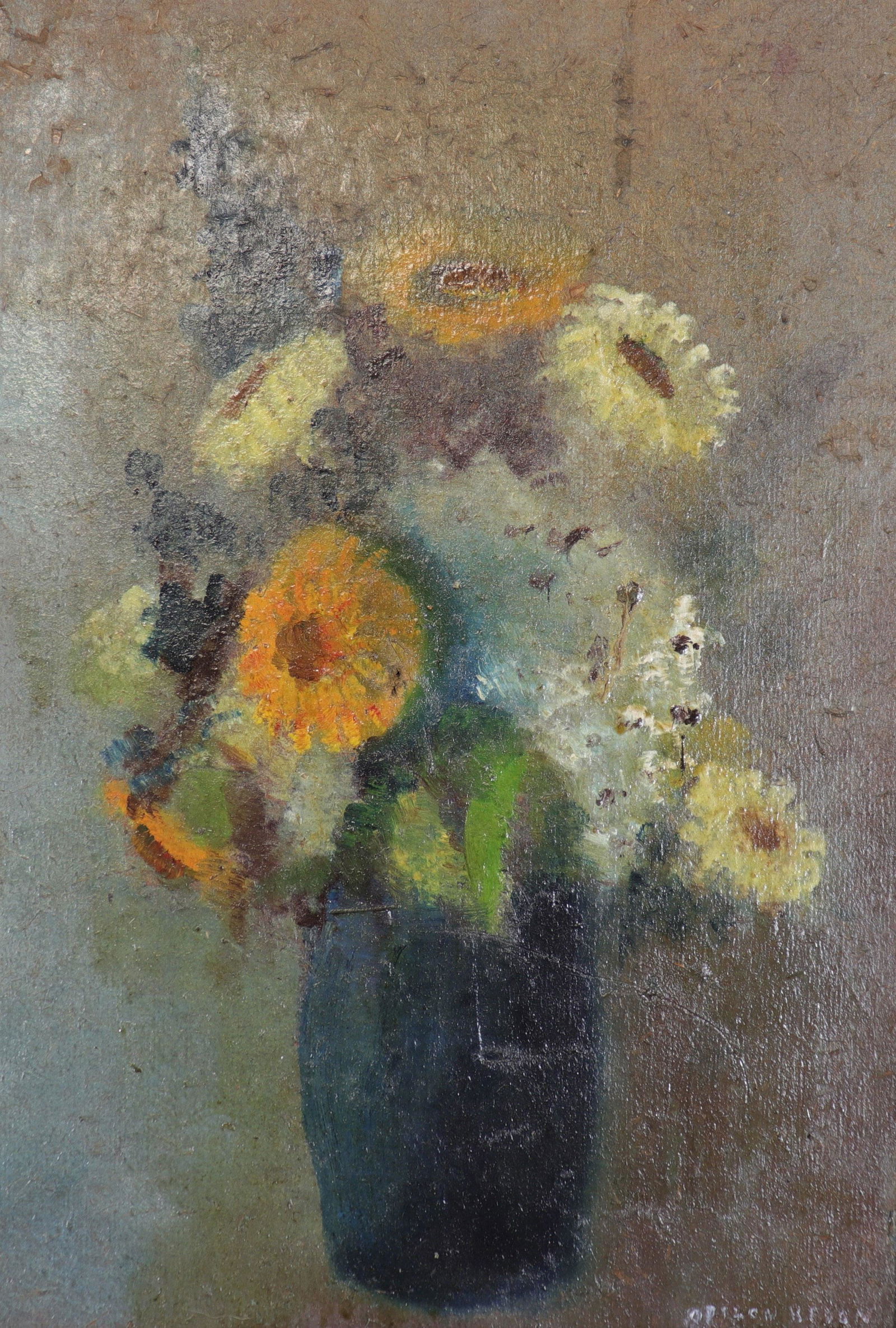 Odilon REDON (1840-1916) oil on cardboard "bouquet of: "Odilon REDON (1840-1916) oil on cardboard "bouquet of flowers" Belgian private pass" - Sizes: H: 330 mm L: 240 mm Hors Cadre: H: 290 mm L:195 mm - Weight (K): 0,31kg - Condition: after verification -