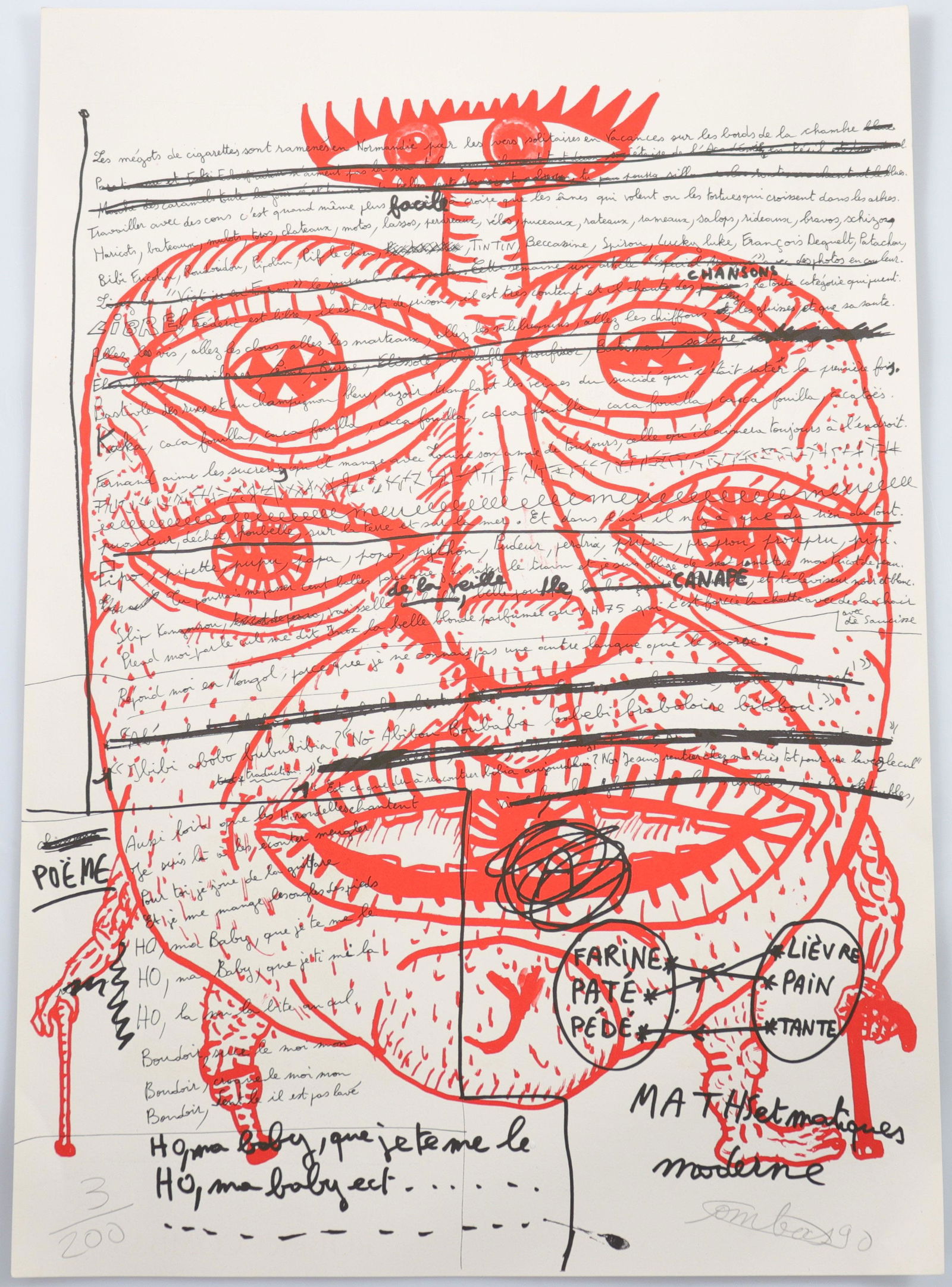 Robert COMBAS - Feu â„–2 Color recto & verso lithograph: Robert COMBAS - Feu â„–2 Color recto & verso lithograph on Arches paper limited edition, numbered in the lower left corner / 200 signed in pencil by the artist paper - Period: Xxth - Sizes: H 710