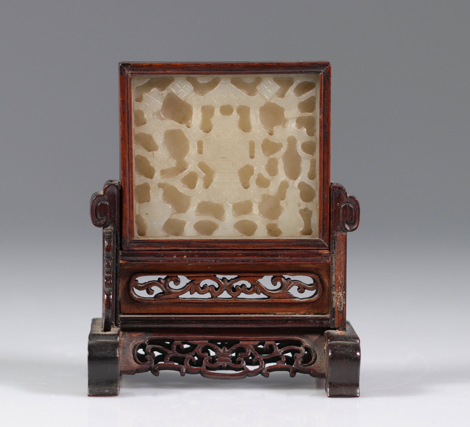 China Qing period white jade and wood table screen (1 of 3)