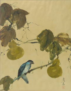 China Xia Gao painting the bird on the branch: China Xia Gao painting the bird on the branch - Weight: 3.00 kg - Region: China - Sizes: H 470mm L 370mm - Condition: at first sight - good condition - no restoration - no repair - Author / artist: