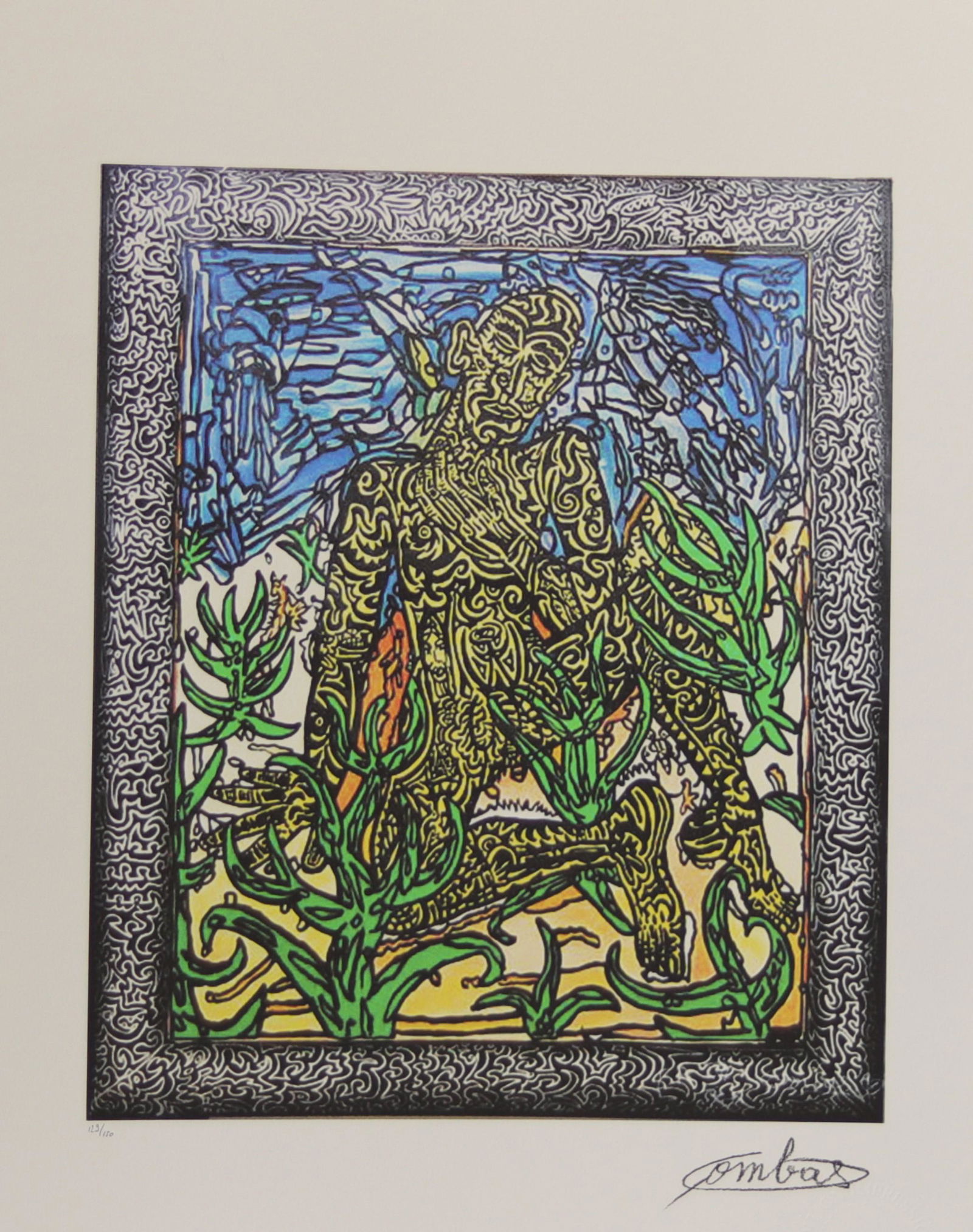 Robert Combas. The yellow man. Lithograph on paper signed and numbered 129/150. Certificate: Robert Combas. The yellow man. Lithograph on paper signed and numbered 129/150. Certificate - Weight: 200 g - Region: France - Sizes: H 380 mm L 280 mm - Condition: at first sight - good condition - n