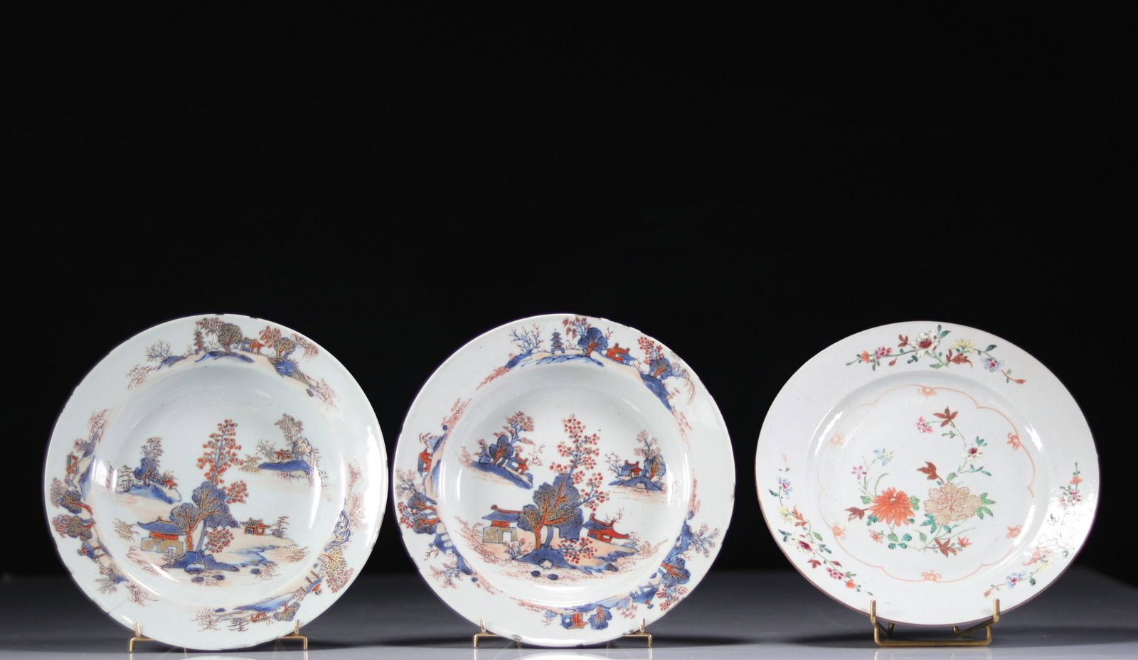 Set of 3 Chinese Famille Rose plates XVII and XVIII th century (1 of 1)