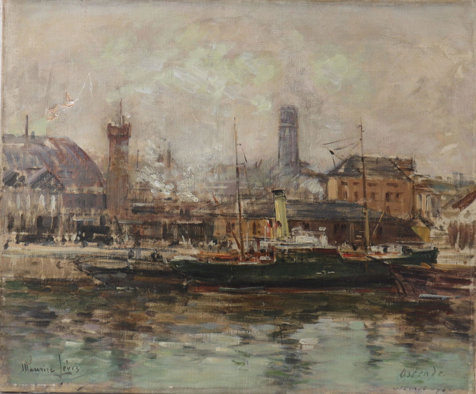 Maurice LEVIS (1860-1940) Oil on canvas "port view": Maurice LEVIS (1860-1940) Oil on canvas "port view" - Weight: 840 g - Sizes: H=450mm L=550mm - Condition: at first sight - good condition - no restoration - no repair