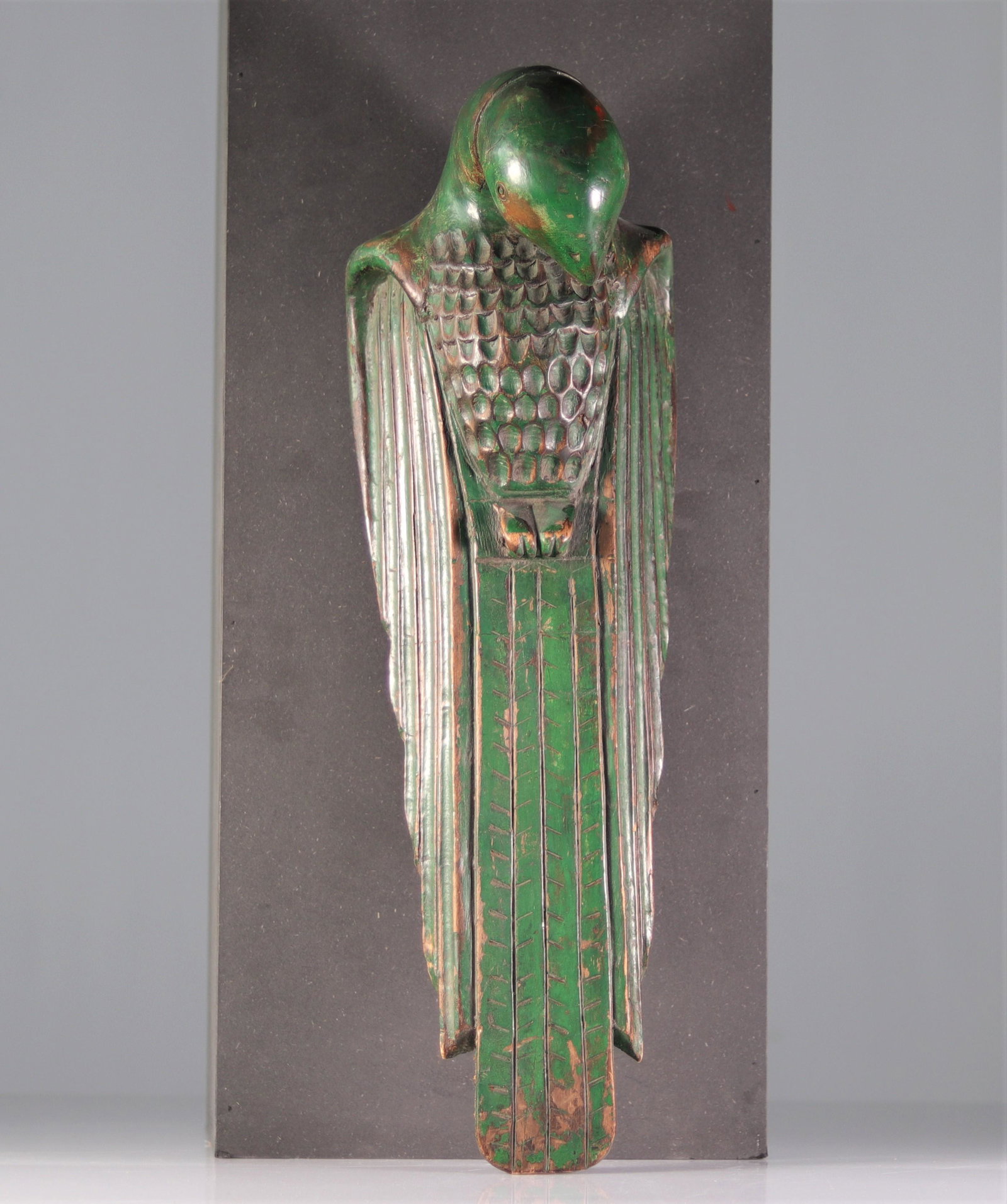 Beautiful art deco sculpture in polychrome wood - La Perruche. circa 1920 Belgian Private Coll (1 of 2)