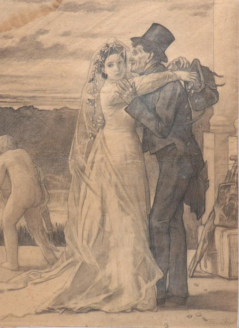Felicien ROPS (1833-1898) attributed large drawing ' the marriage of interests' (1 of 1)