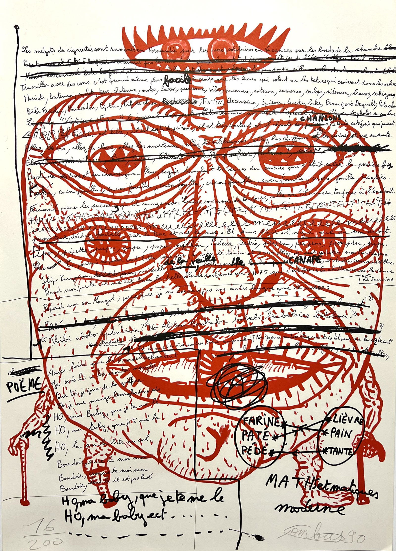 Robert Combas. "Summer Fire". 1990. Color lithograph, recto verso. Signed "Combas" in pencil lower: Robert Combas. "Summer Fire". 1990. Color lithograph, recto verso. Signed "Combas" in pencil lower right and dated 90. Numbered 16/200 lower left. Dimensions: 71 x 50cm. - Weight: 170 g - Region: Fran