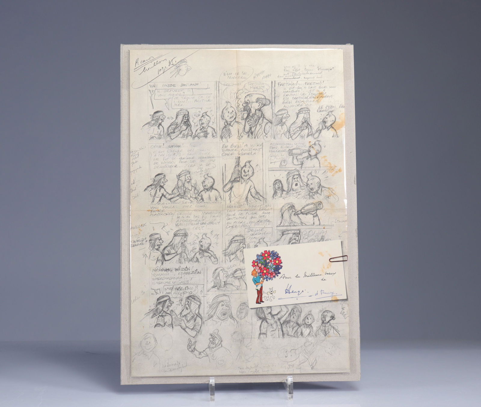 Herge tintin best wishes - signed Herge and his wife in blue ink on the card (1 of 1)