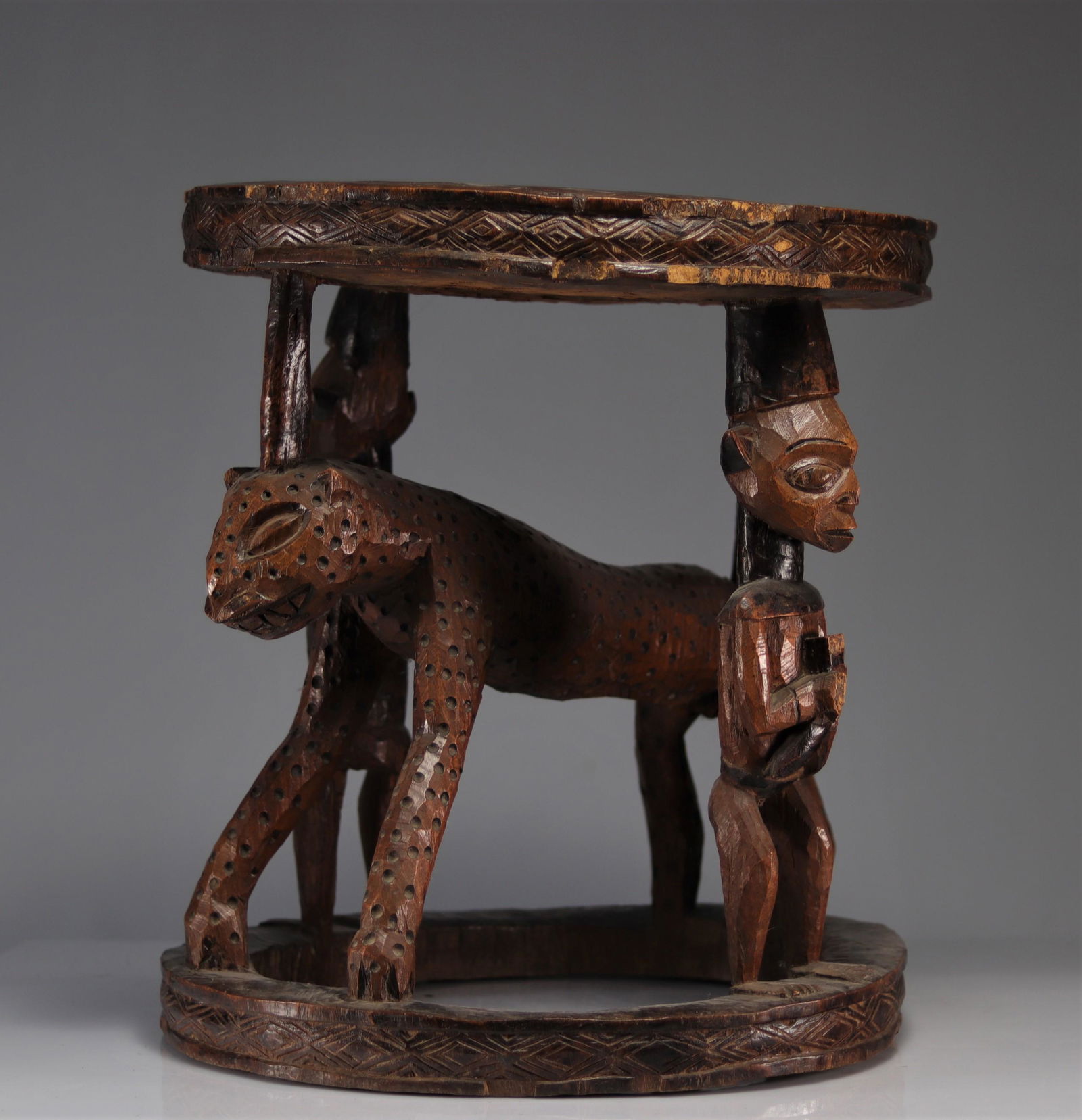 Chieftaincy stool, patinated wood, Cameroon, Bamileke, second half of the 20th century (1 of 4)