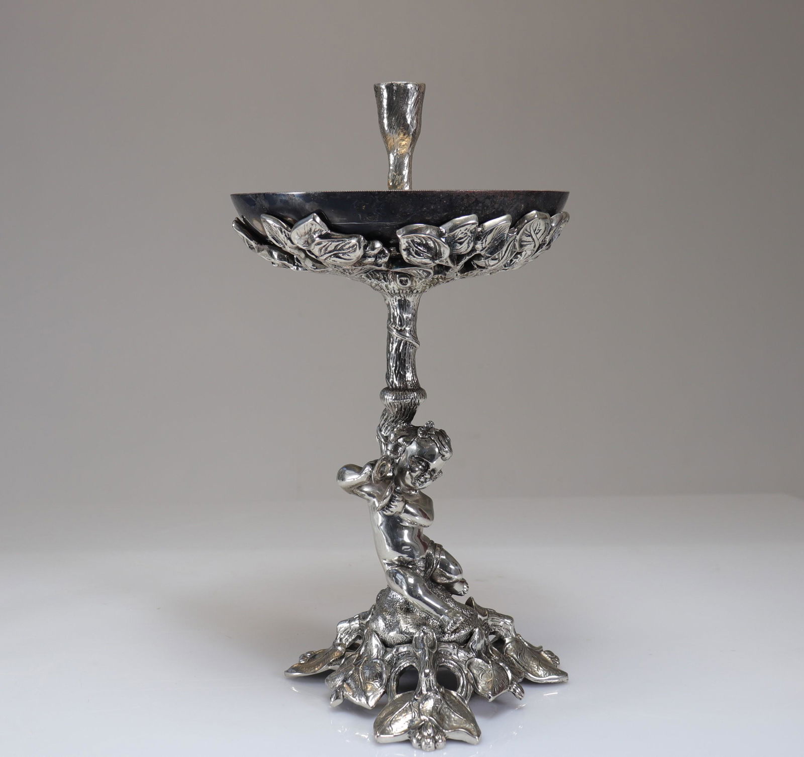 Silvered bronze table bowl decorated with a musician angel (1 of 4)
