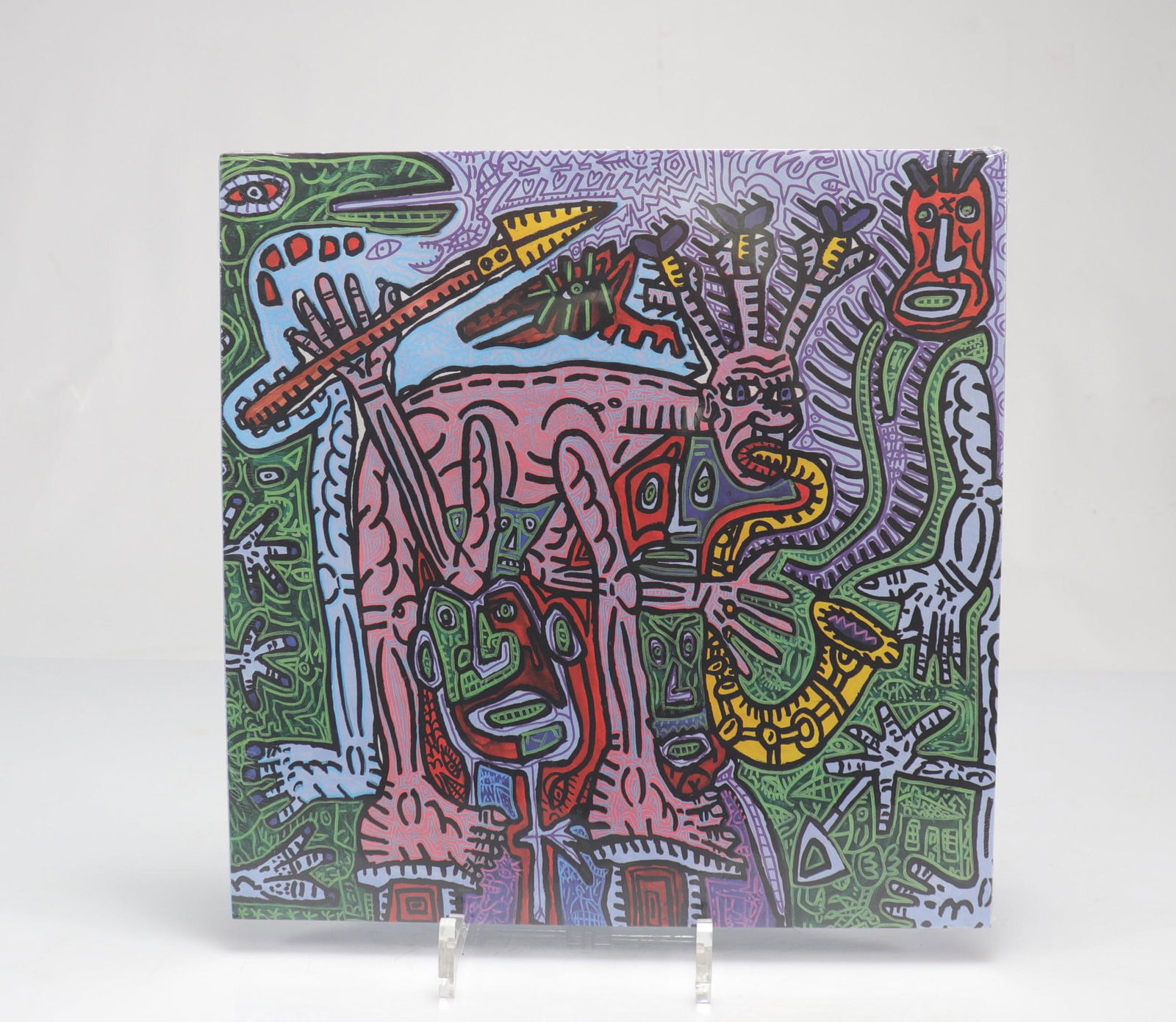 Robert Combas. "Multiplied energies - In the middle of Covid try to sing, play like a warrior".: Robert Combas. "Multiplied energies - In the middle of Covid try to sing, play like a warrior". 2020. Screen-printed record cover. Accompanied by its 33 rpm vinyl record. Size: 31.5 x 31.5cm - Weight: