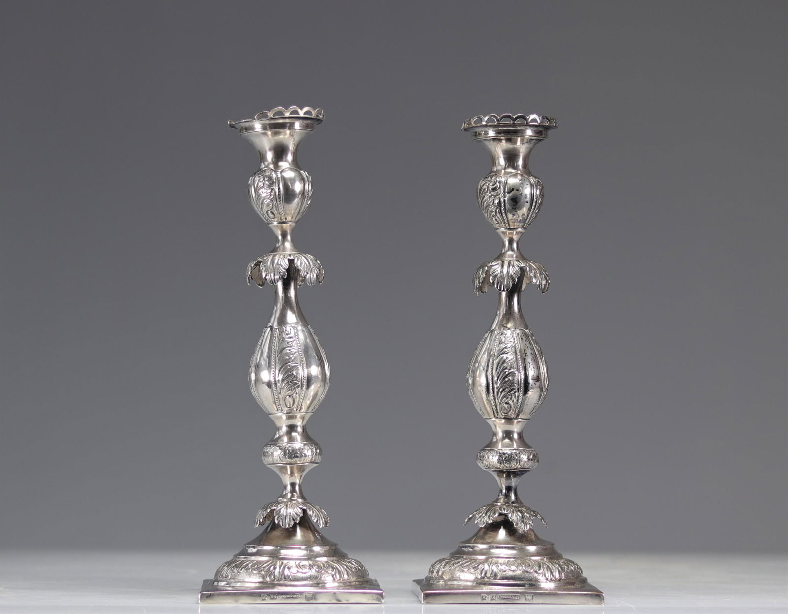 Pair of solid silver candlesticks originating from Russia Moscow 1860 (1 of 2)