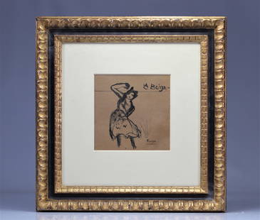 Pablo PICASSO (1881-1973) "La Boija" circa 1900: This small "ink on paper" painting on cardboard depicts a woman, La Boija, in black and white. It was painted by Pablo Picasso in Barcelona in the early 20th century. Picasso's signature is in the