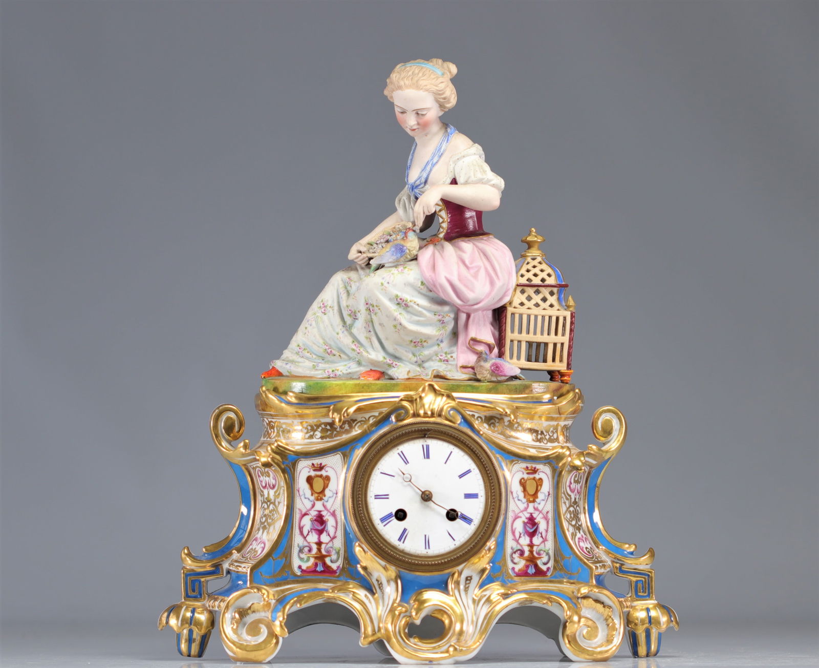 Jacob PETIT (1796 - 1868) Att. porcelain clock depicting a young woman with birds 19th century (1 of 4)