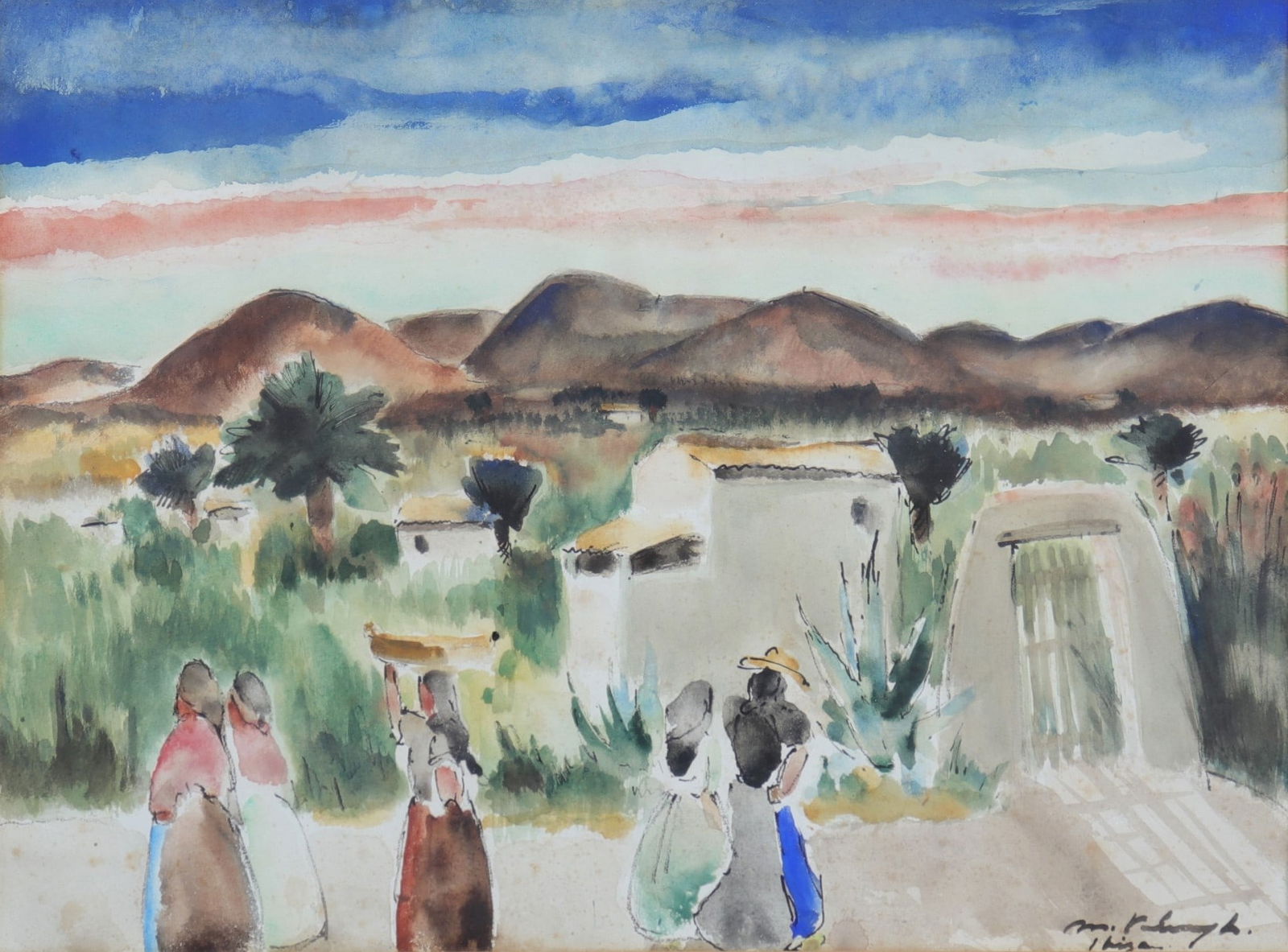 Medard VERBURGH (1886-c.1957) watercolour on paper "View of Spain": Medard VERBURGH (1886-c.1957) watercolour on paper "View of Spain" - Weight: 2.86 kg - Shipping unavailable - Period: XXeme - Sizes: H 370 MM L 500 MM - At first glance: good condition - Author / arti