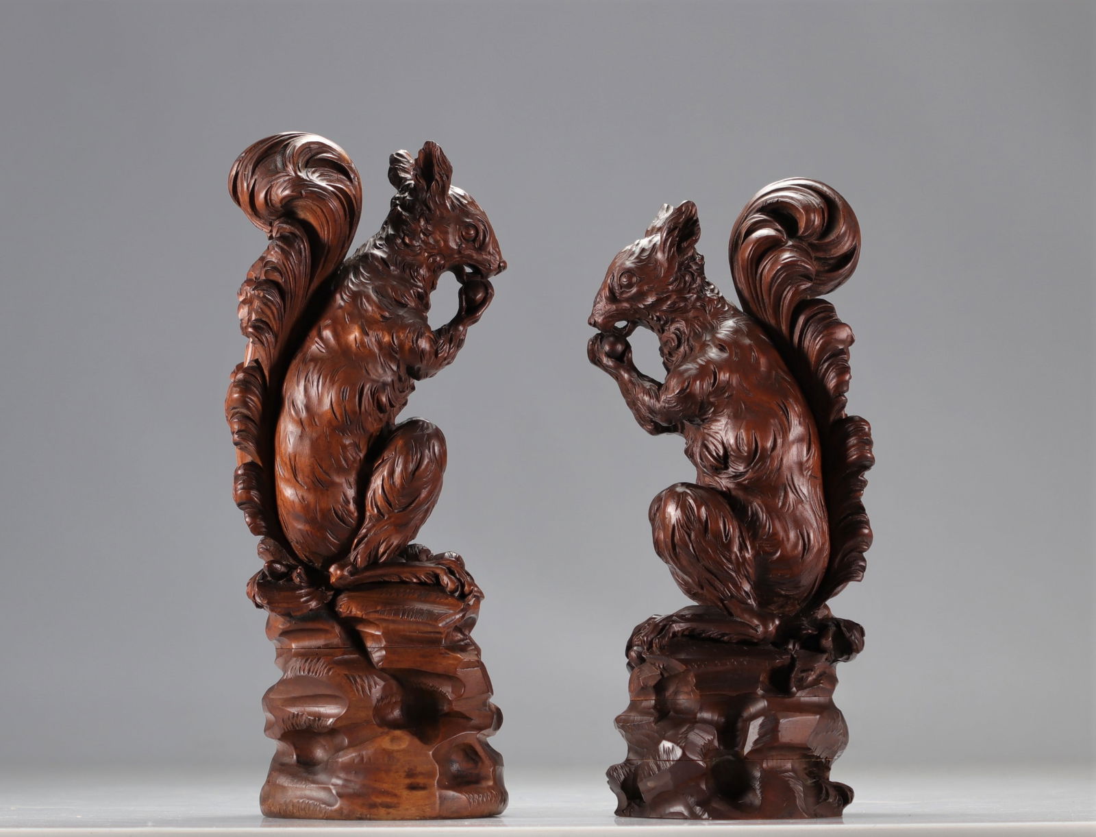 (2) Pair of walnut squirrels, black forest work (1 of 5)