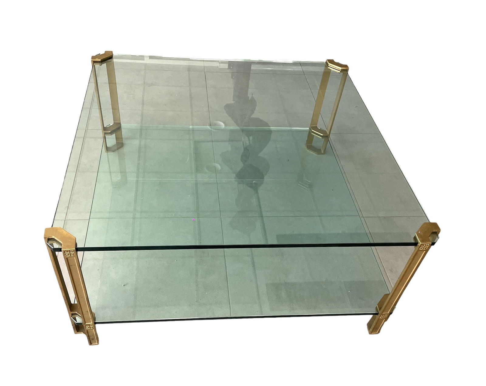 Peter Ghyczy (1940) Coffee table with bronze base and rectangular double top: Peter Ghyczy (1940) Coffee table with bronze base and rectangular double top - Weight: 50.00 kg - Shipping unavailable - Region: allemand - Sizes: h 450mm l 1000 mm l 1000 mm - At first glance: good c