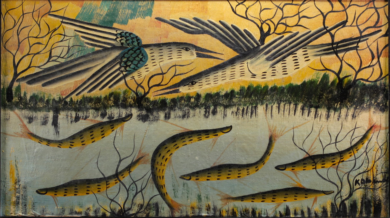 Kabinda Kunkulu VICTOR (1927) Oil "birds and fish" (1 of 2)