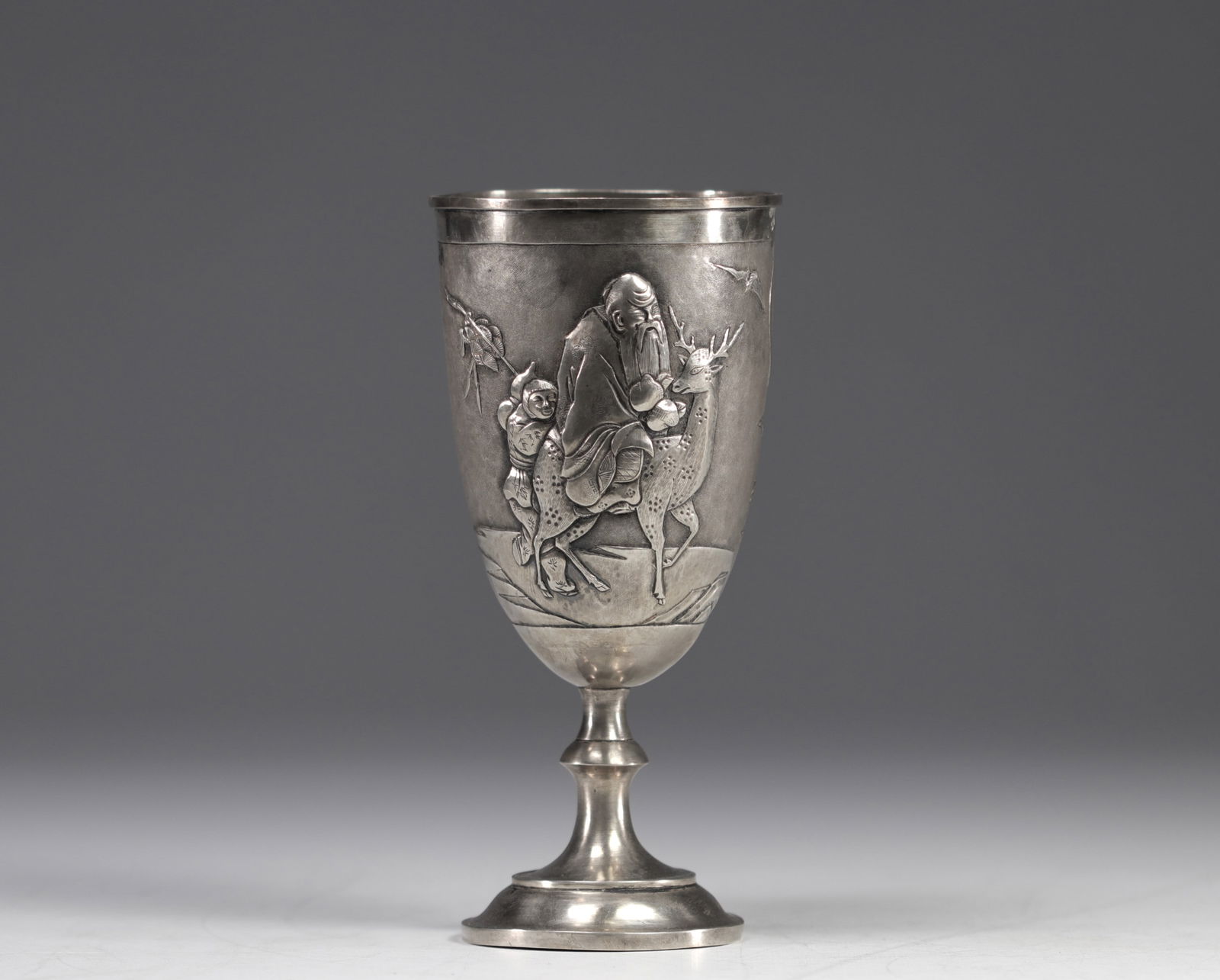 Chinese silver bowl decorated with figures and deer circa 1900 (1 of 5)