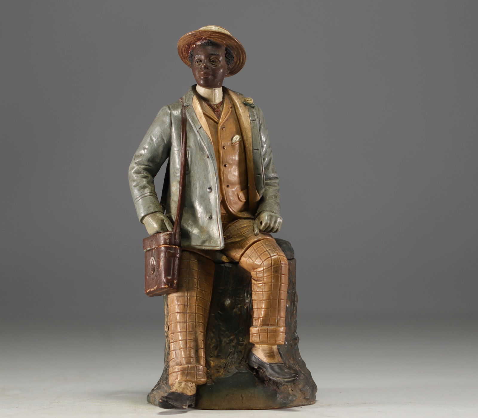 Bernhard BLOCH (1836-1909) "Young African dandy" Polychrome terracotta tobacco pot. (1 of 4)