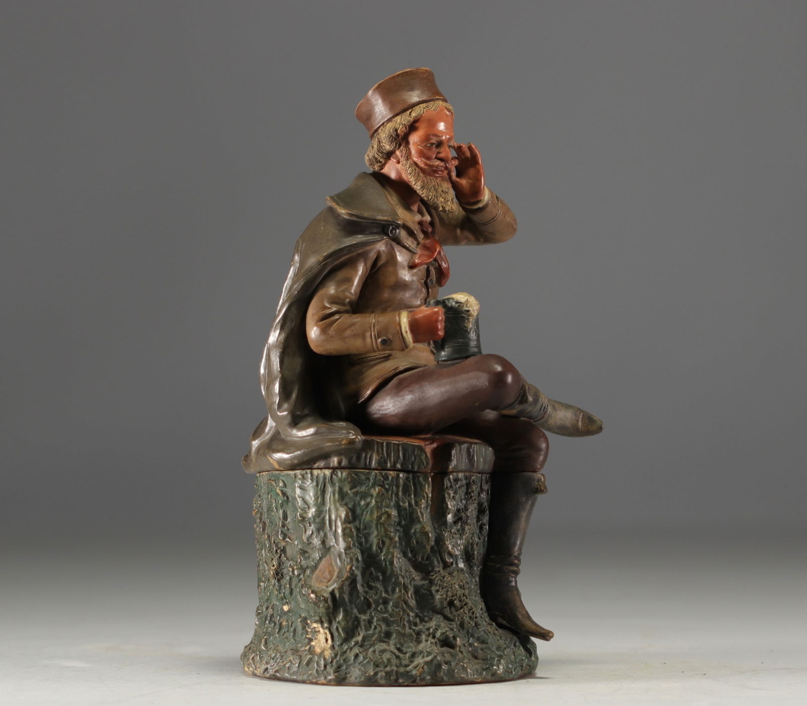 Bernhard BLOCH (1836-1909) "Gambrinus" Tobacco pot in polychrome terracotta. (1 of 4)
